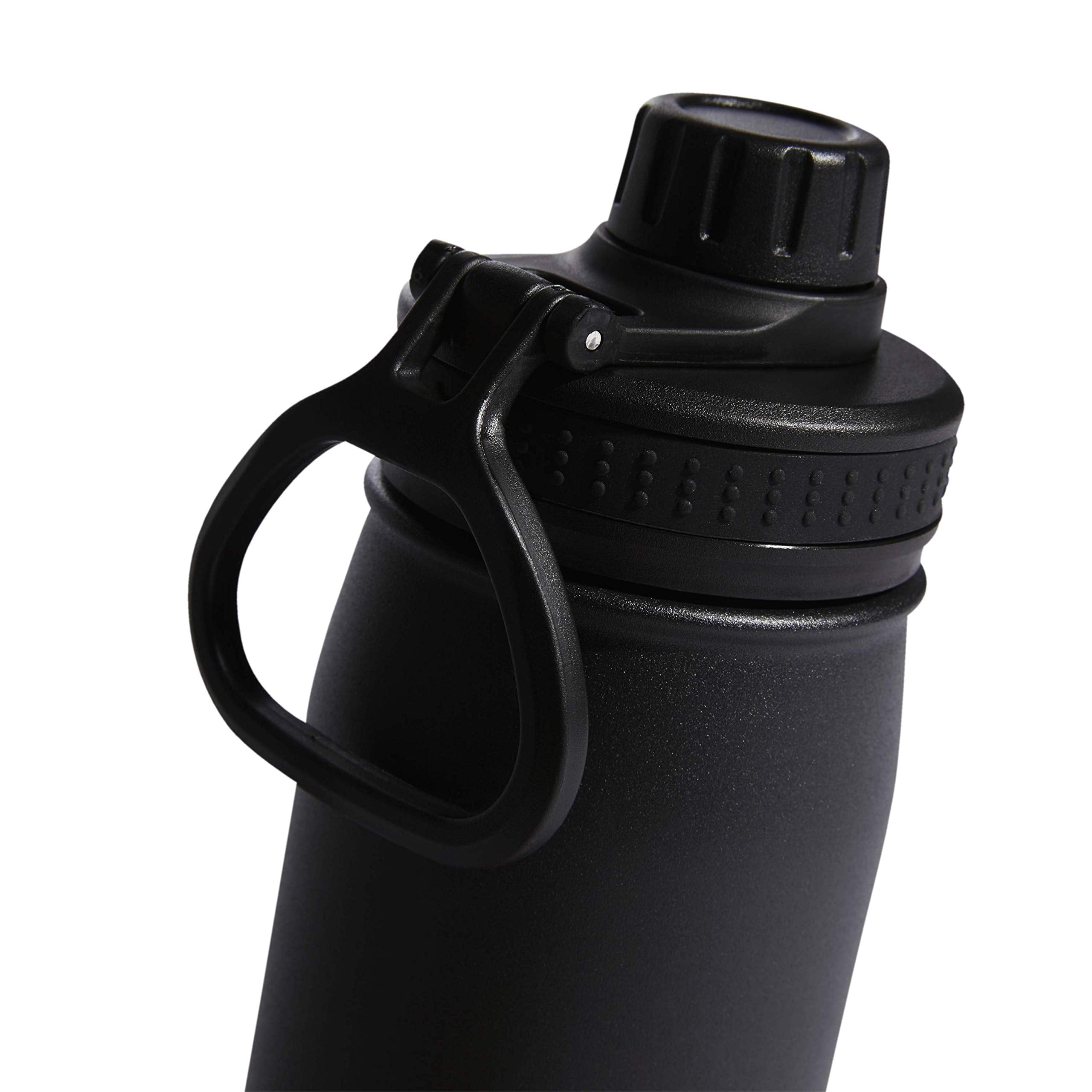 Adidas 600 Ml (20 Oz) Water Bottle, Hot/Cold Double-Walled Insulated 18/8 Stainless Steel, Black/Silver Metallic, One Size