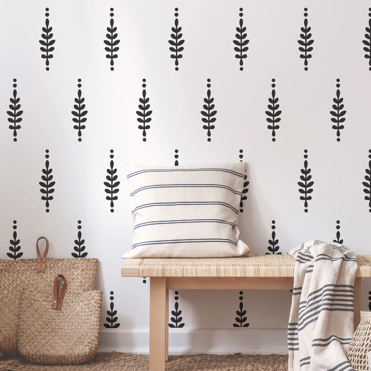 Shyjshyj A Room With Floral Vinyl Leaves Wall Decals, Peel And Stick Modern Boho Flower Stickers For Bedroom Livingroom Home Wal