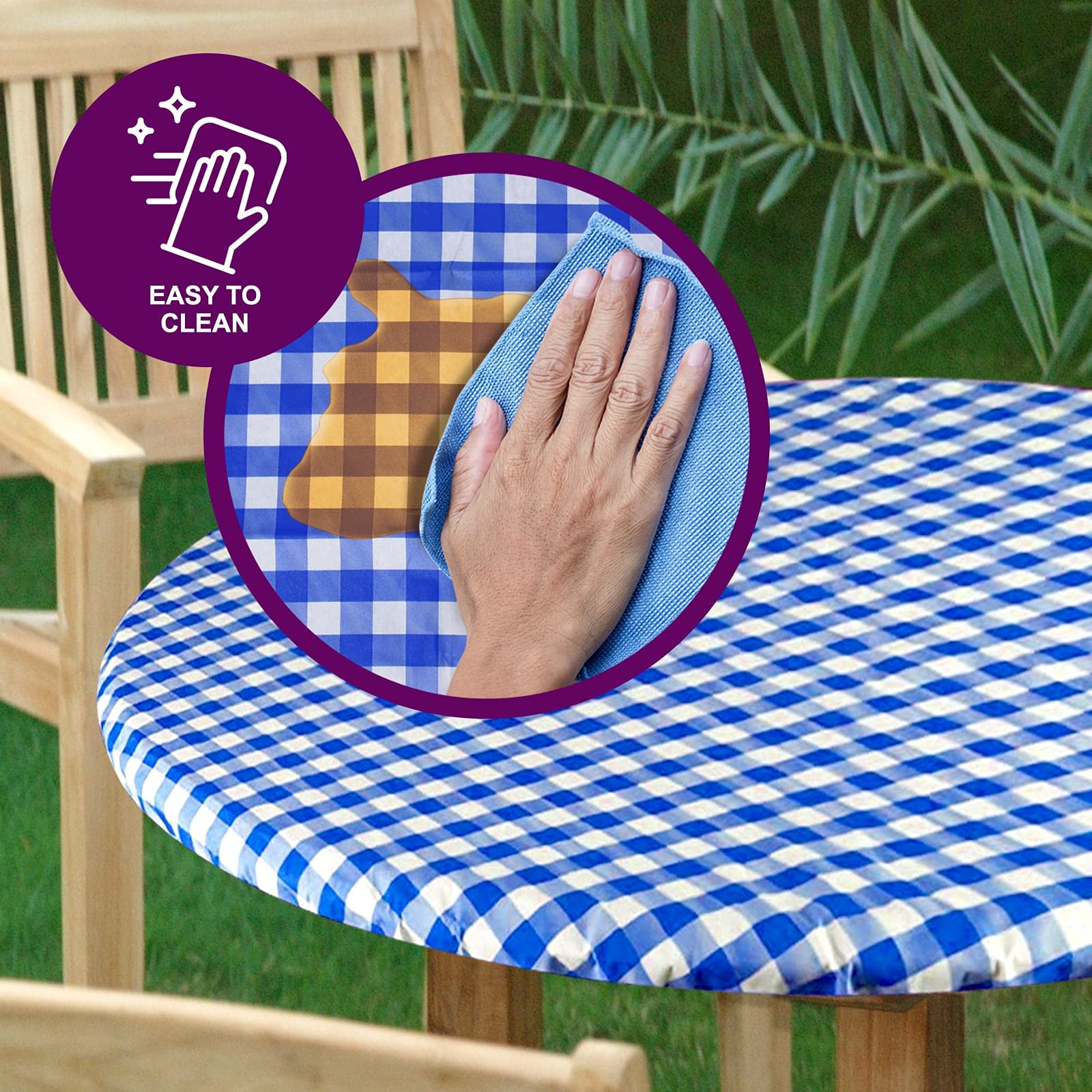 Sorfey Tablecloth -Fitted With Elastic, Vinyl With Flannel Back, Fits For Table 36 Inches Round,Water Proof, Easy To Clean, Chec