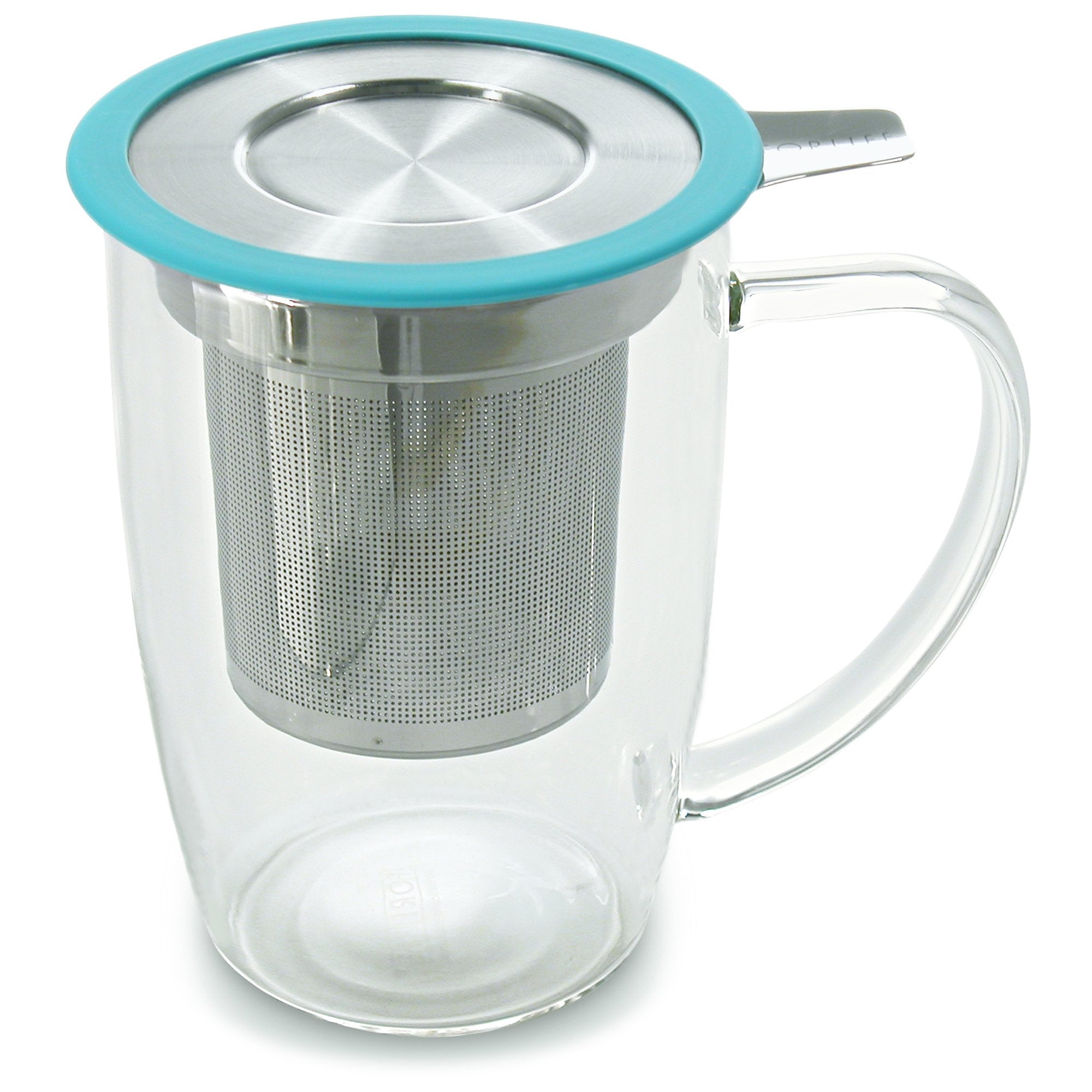 FORLIFE NewLeaf Glass Tea 16Ounce Mug with Infuser and Lid, Turquoise
