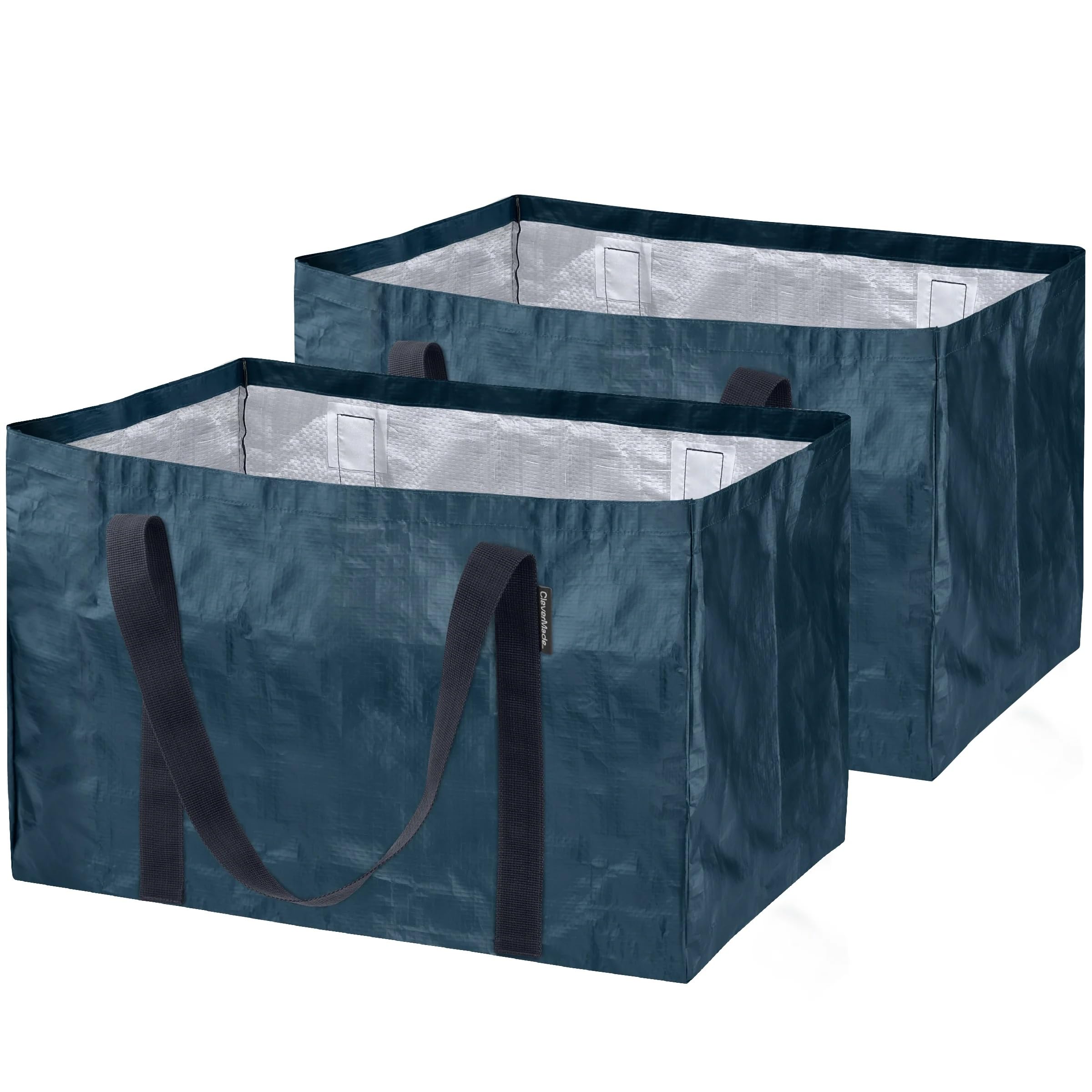 CleverMade Frakta Basket Reusable Grocery Tote - 76L - Pack of 2 - Ocean Blue - Collapsible Storage Shopping Organizer - Heavy D