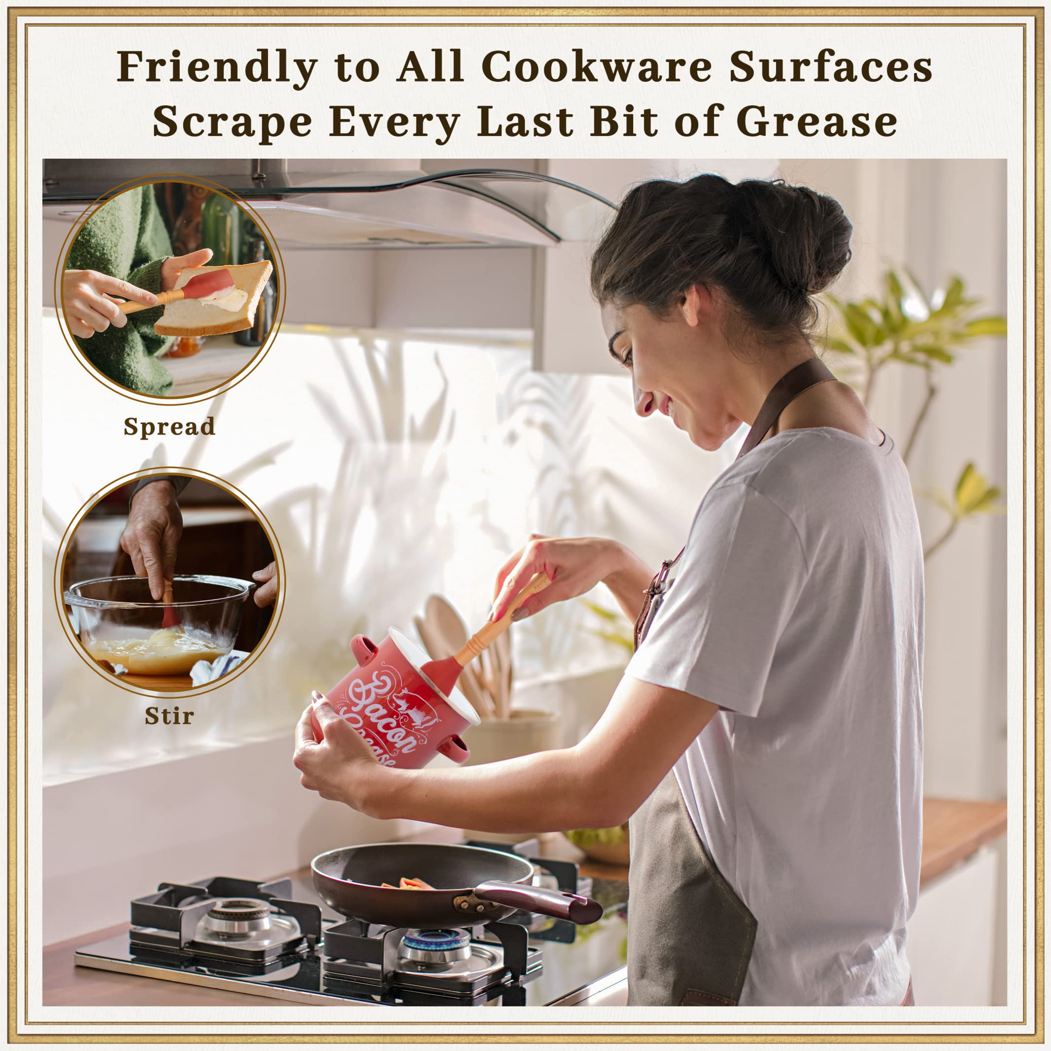 Ayerphalo Bacon Grease Container with Strainer, 46oz Enamel Keeper, Farmhouse Red, Includes Silicone Wooden Spatula