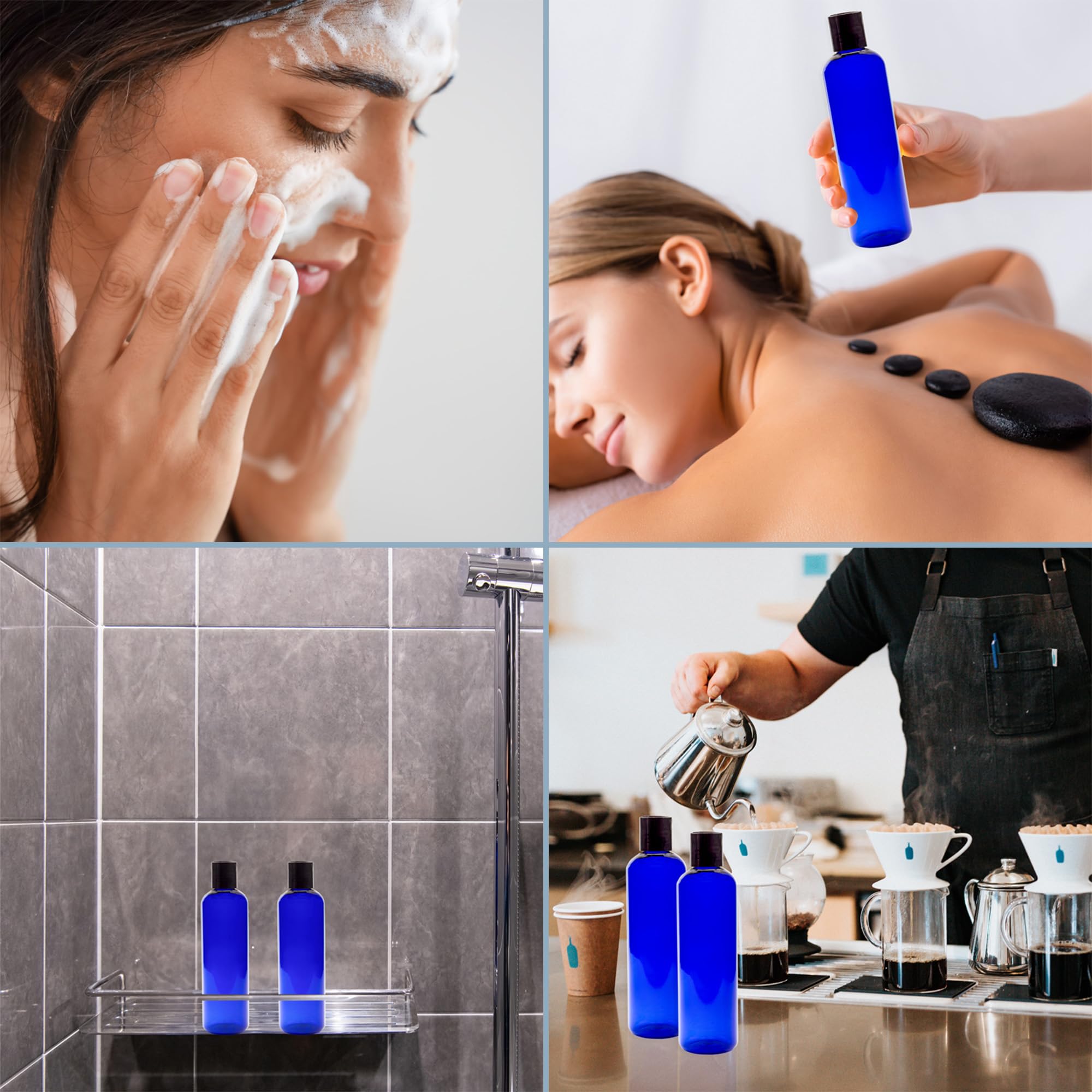 Cornucopia 8oz Plastic Squeeze Bottles w/Disc Top Flip Cap (6-Pack  Blue); BPA-Free Containers For Shampoo  Lotions  Liquid Body Soap  Creams