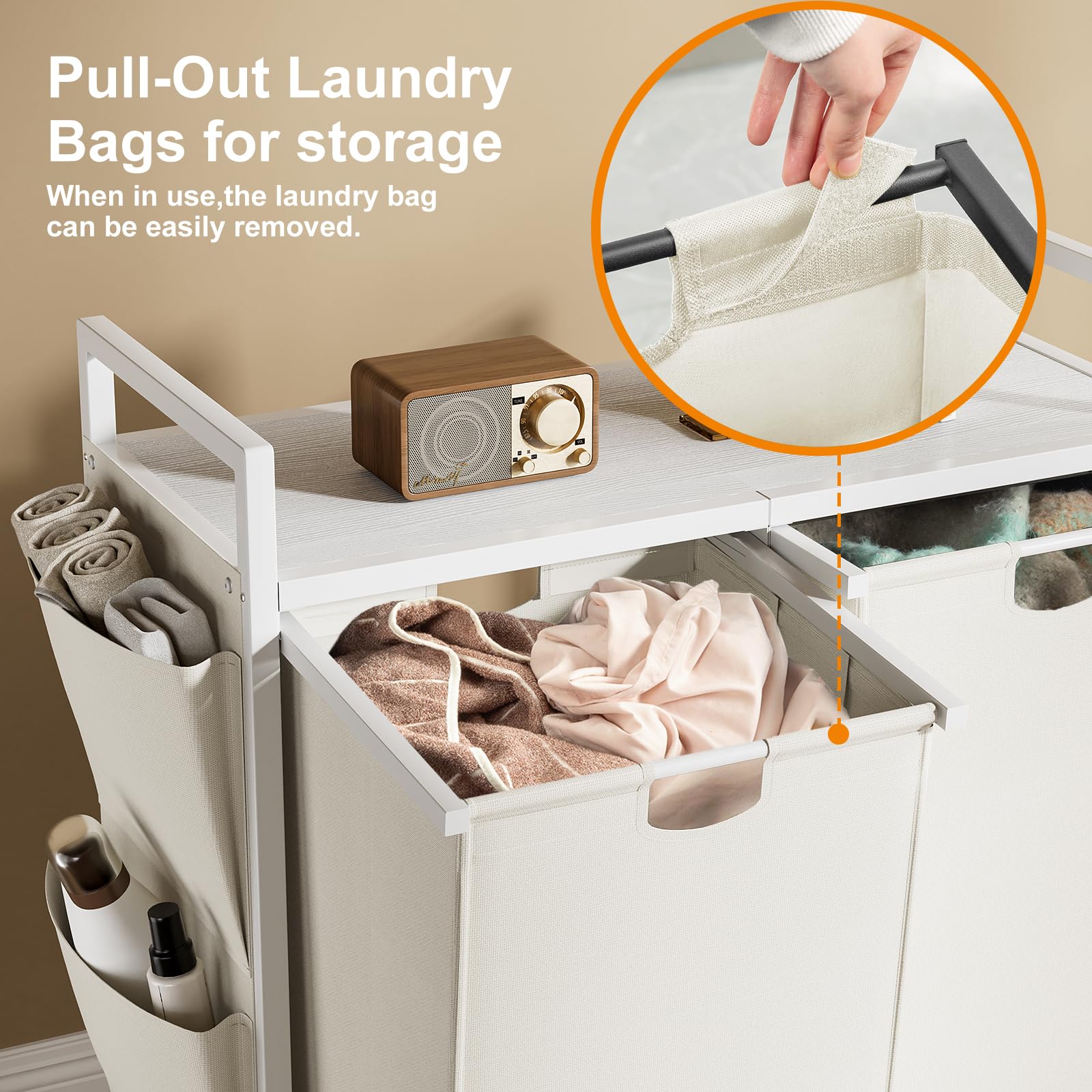 Wowlive Double Laundry Hamper With Lid,Rolling Laundry Basket Organizer With Wheels, Iron-Made Laundry Sorter With Top Shelf And