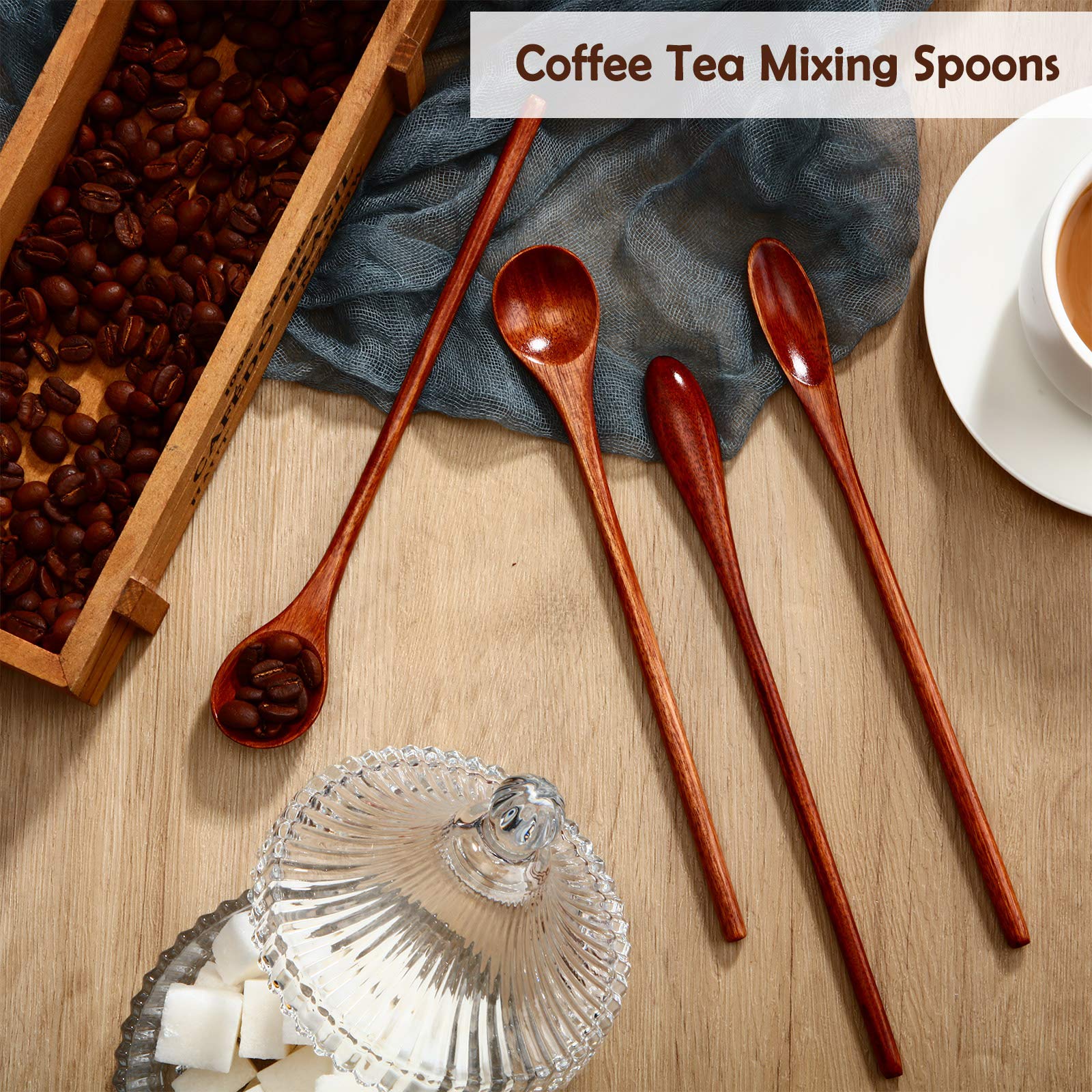 Wooden Coffee Spoons Long Handle Small Wooden Stir Spoon Korean Rice Spoons Wooden Teaspoon Handmade Wood Mixing Spoon For Kitch