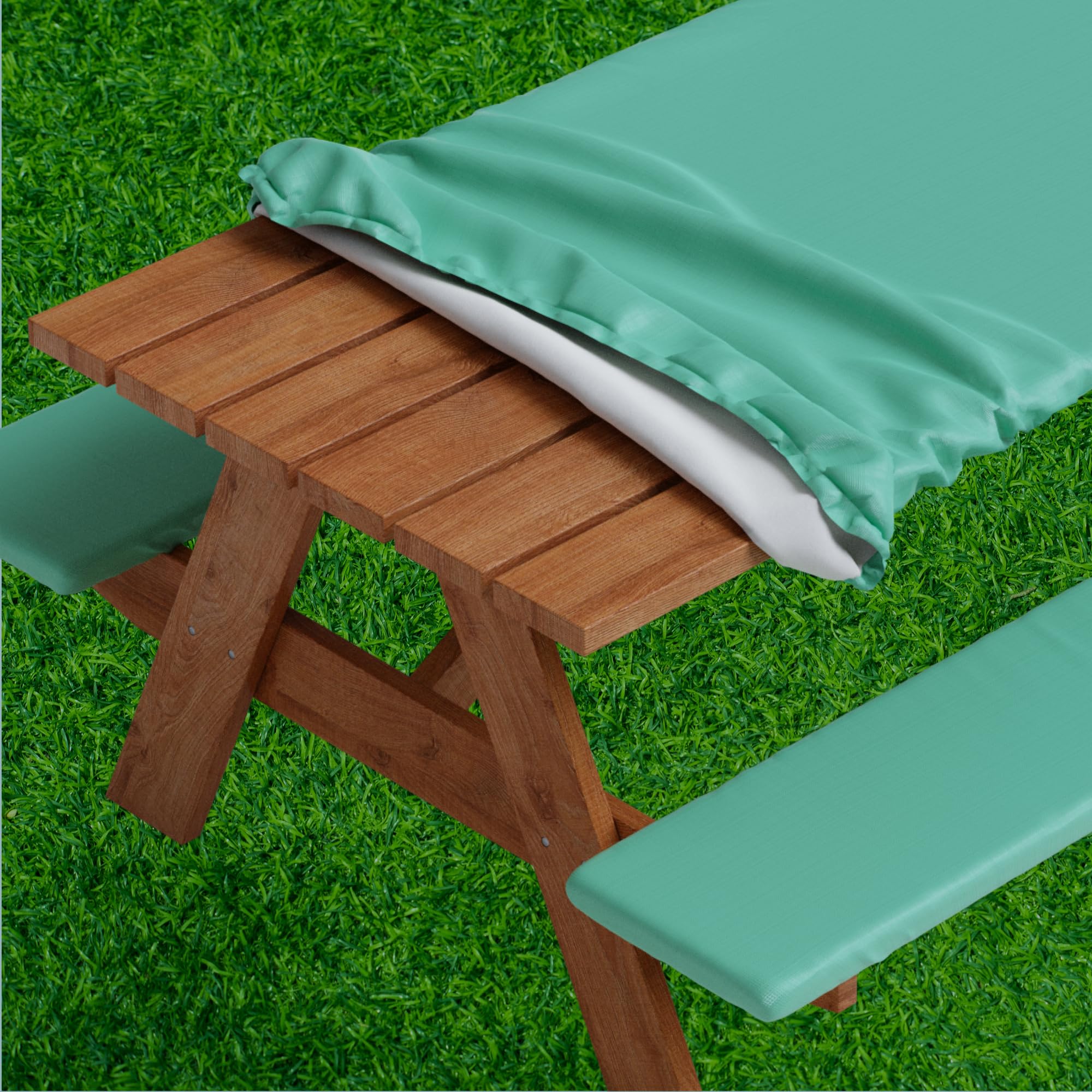 Sorfey Picnic Table Cover with Bench Covers -Fitted with Elastic, Vinyl with Flannel Back, Fits for Table 30x 72 Rectangle,Water