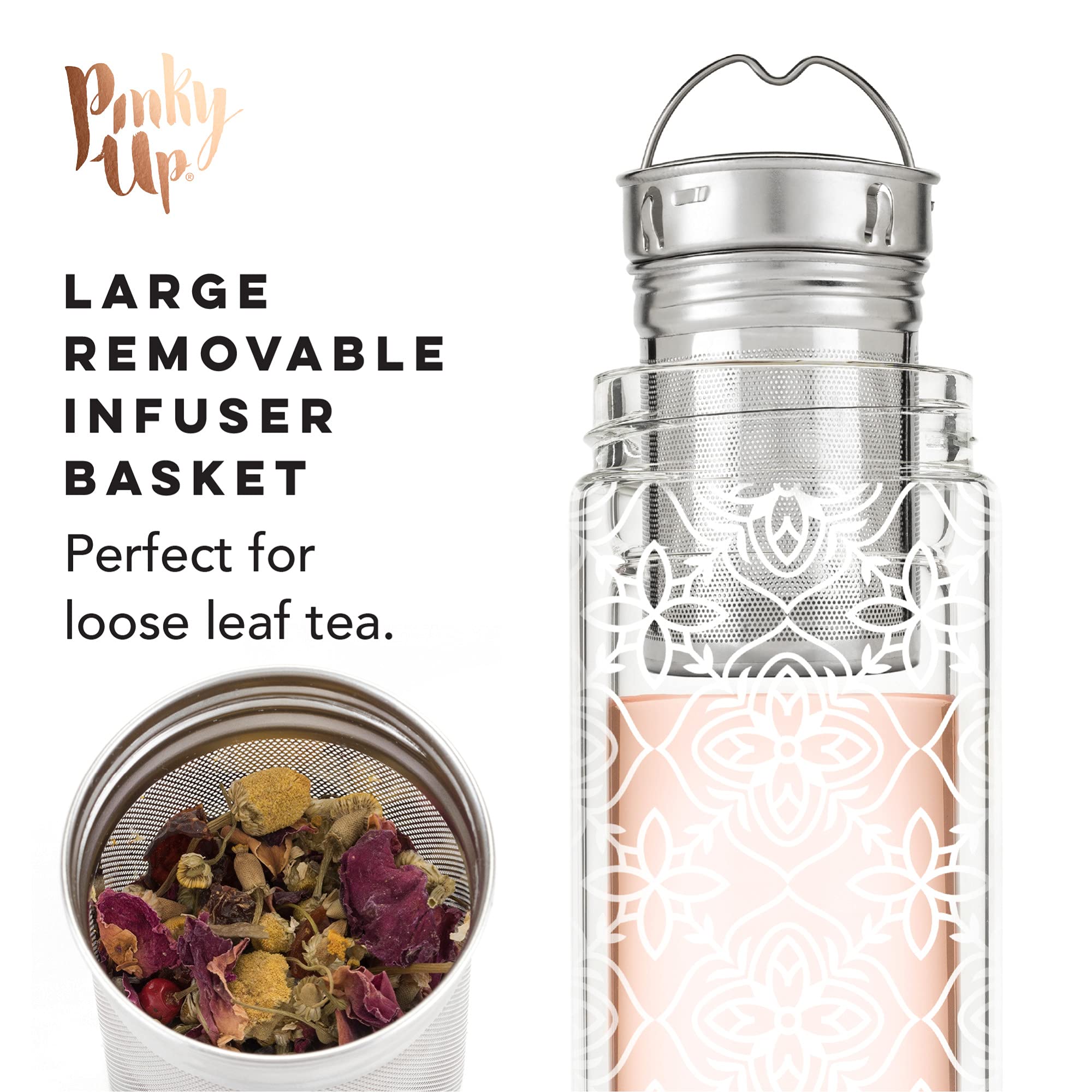 Pinky Up Blair Travel Tea Infuser Mug, Double Walled Insulated Travel Tumbler With Loose Leaf Tea Strainer, Travel Coffee Mug, K