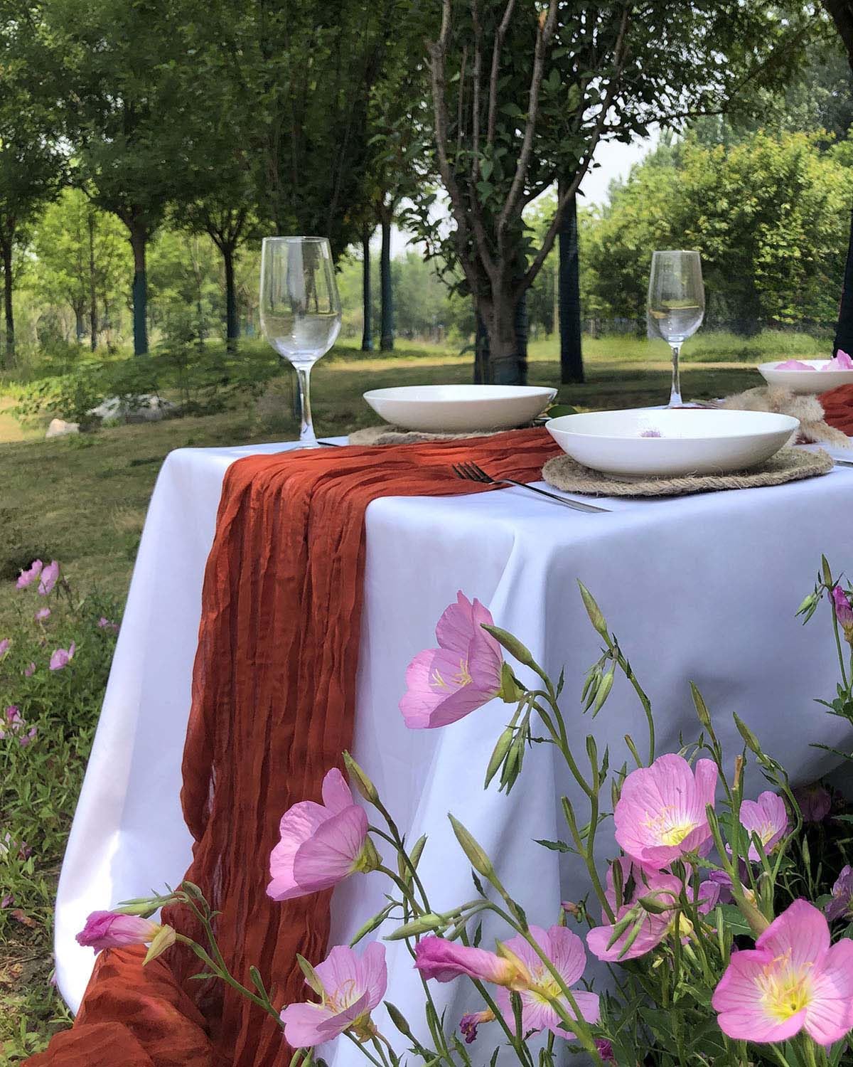 Fusenyuan 5Pcs Terracotta Cheesecloth Table Runner 10Ft For Boho Wedding Farmhouse Party Rustic Gauze Table Runner 120'' X 35''