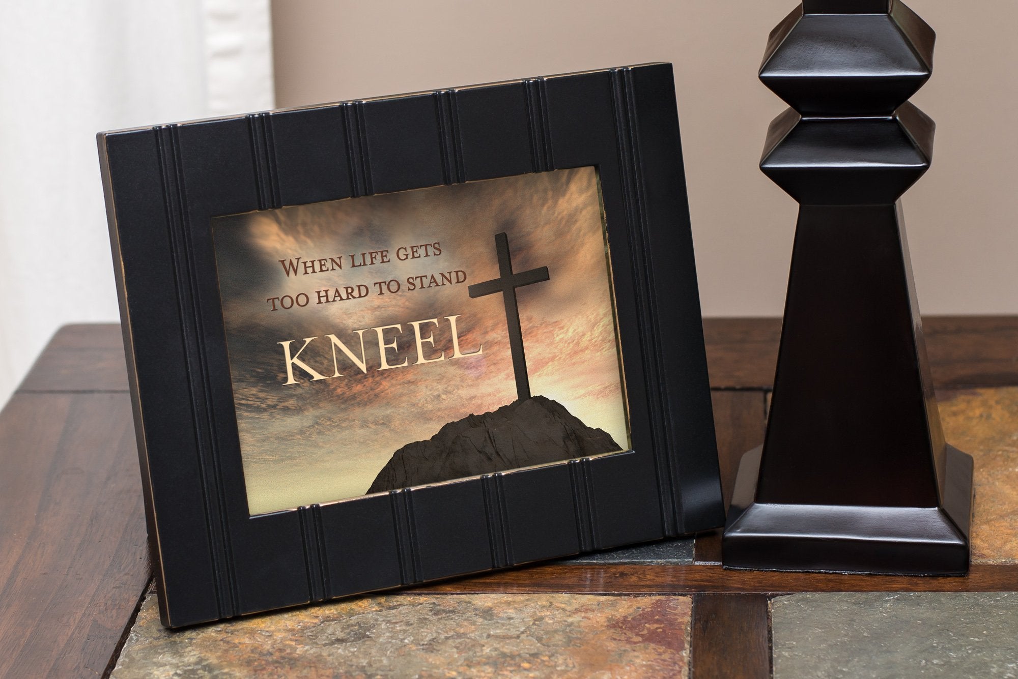 When Life Gets Too Hard to Stand, Kneel 8x10 Black Framed Art Wall Plaque Sign