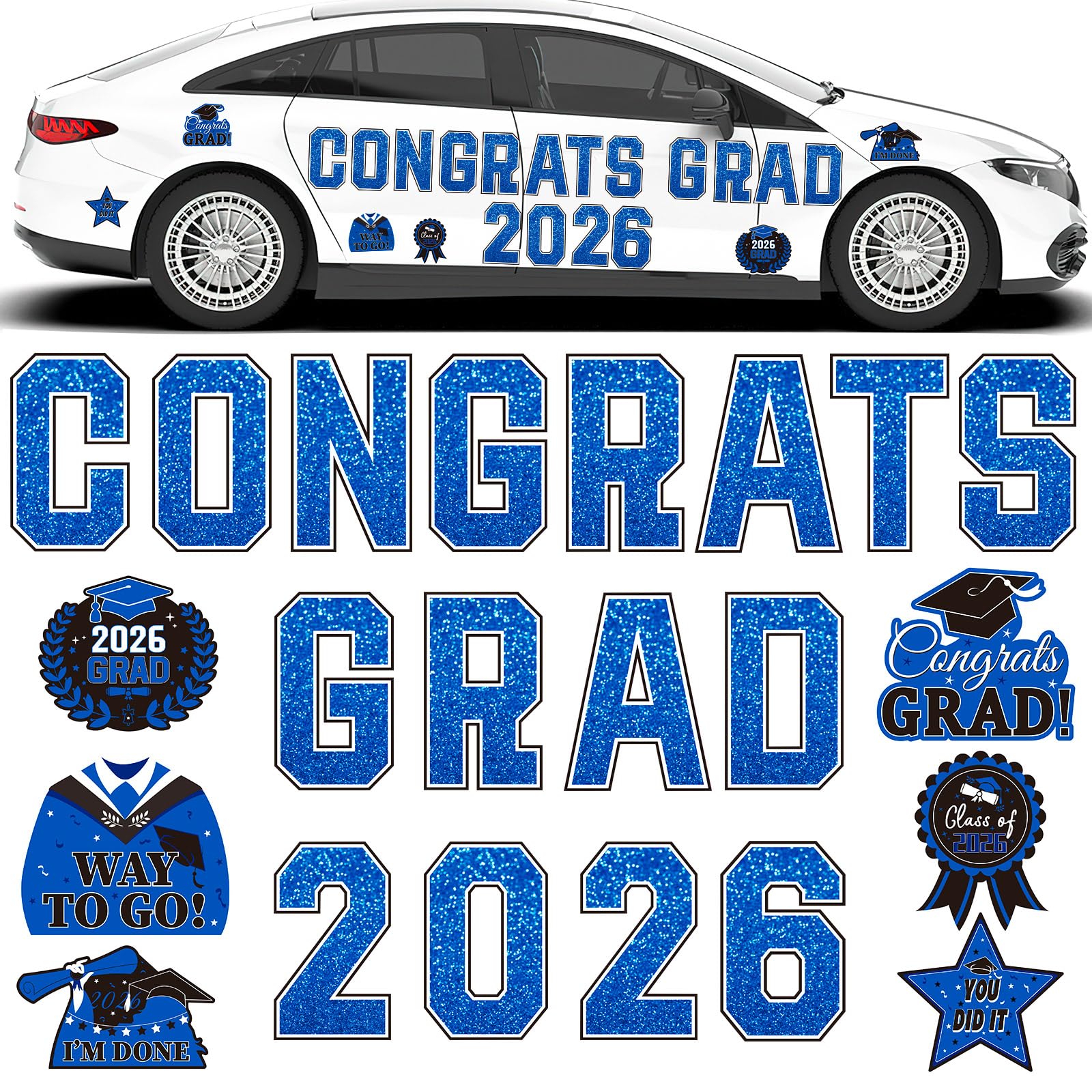 JULMELON Graduation Car Decorations Magnets, 22pcs Class of 2026 Grad Decor Car Magnetic for University Kindergarten Graduation 