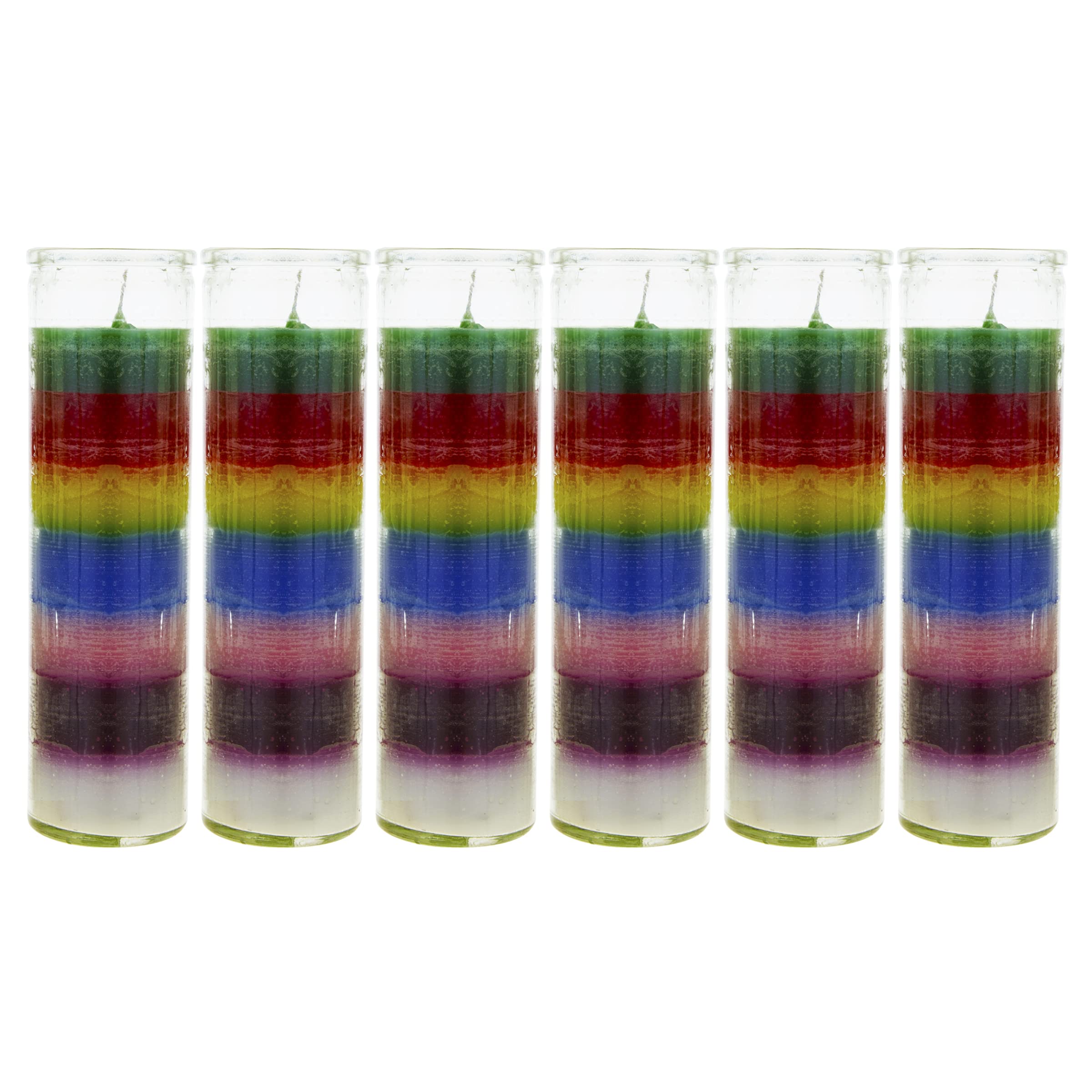 Mega Candles 6 pcs Unscented 7 Color Glass Prayer Devotional Candle, Hand Poured Wax Candles 2 Inch x 8 Inch, Great for Sanctuar