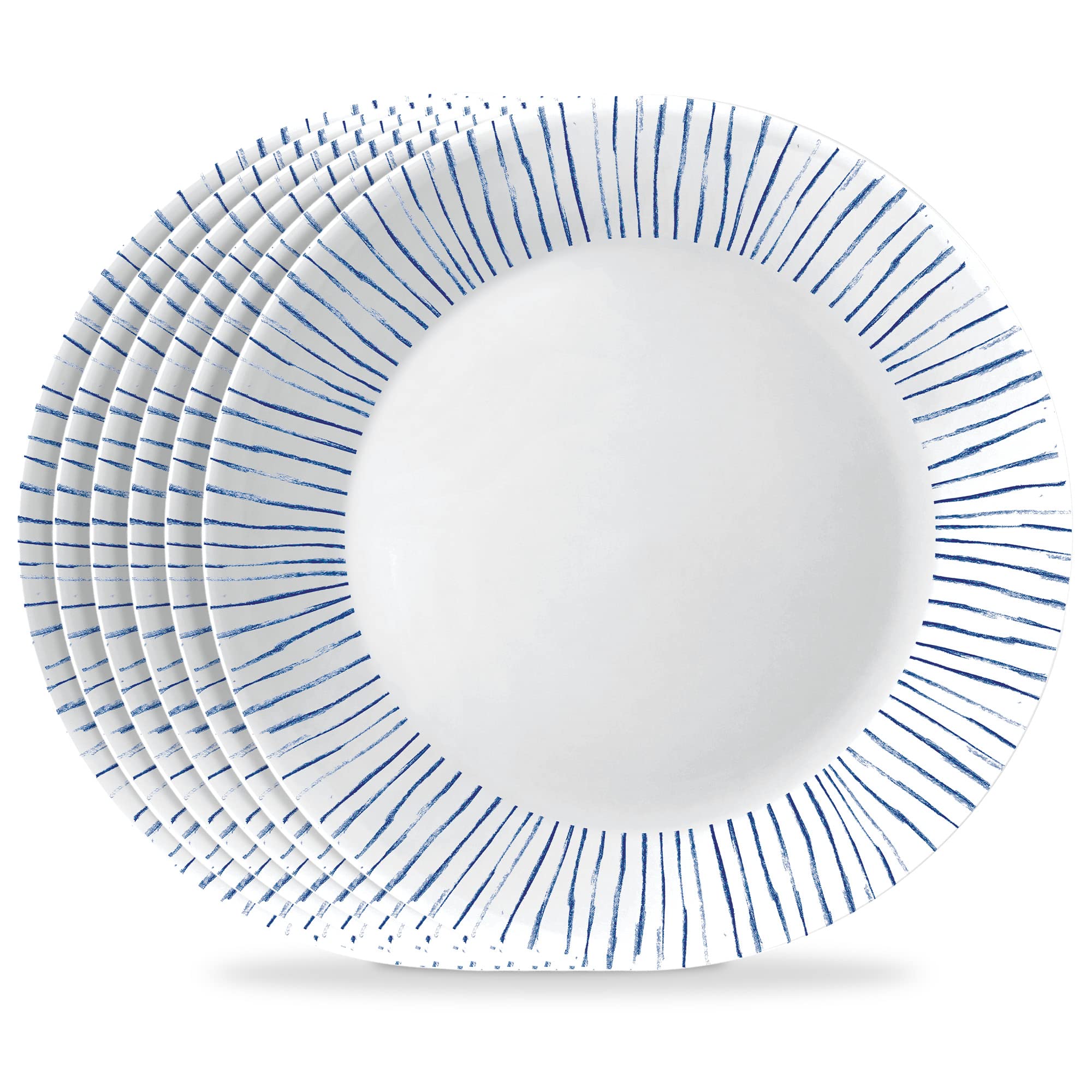 Corelle 6-Piece 10.25 Vitrelle Glass Dinner Plates, Lightweight, Chip/Scratch Resistant - Botanical Stripes