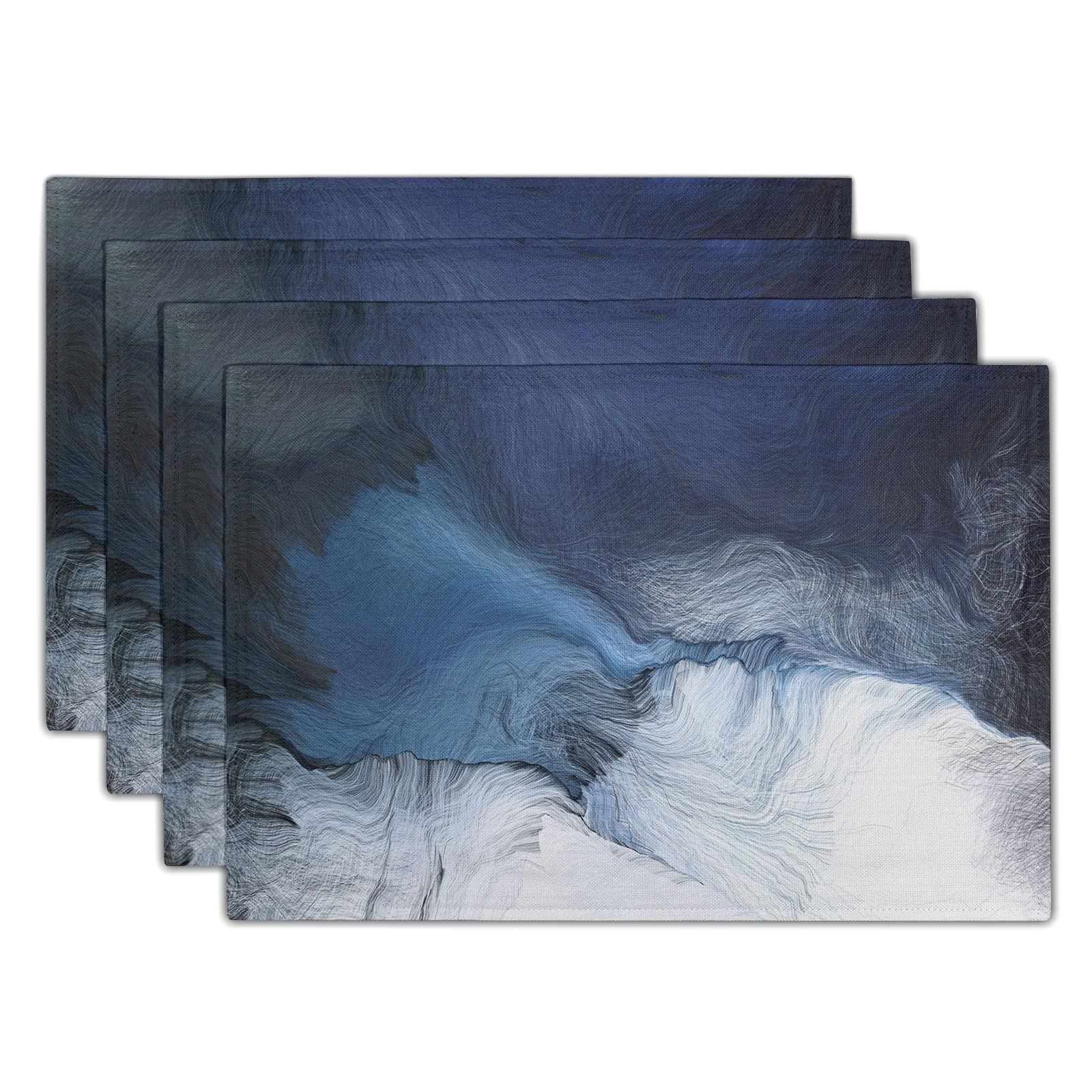 Black Blue Grey White Placemats Set Of 4 Modern Art Abstract Coffee Plate Mat Washable Heat Resistant Linen Place Mats Royal Gra