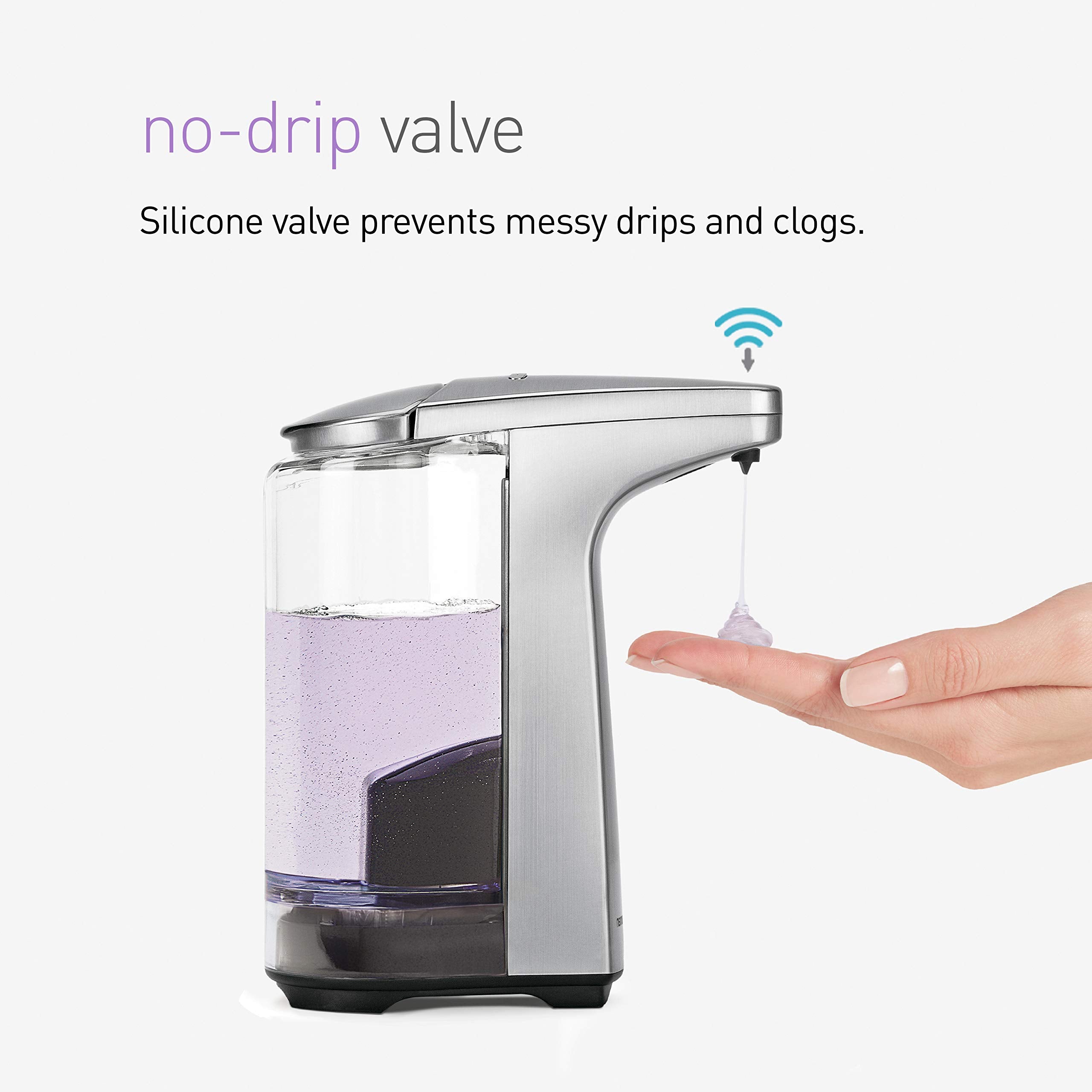 simplehuman Touch-Free Sensor Liquid Soap Pump Dispenser, 8 oz., Brushed Nickel, Model ST1023, Battery Operated, Includes Soap Sample