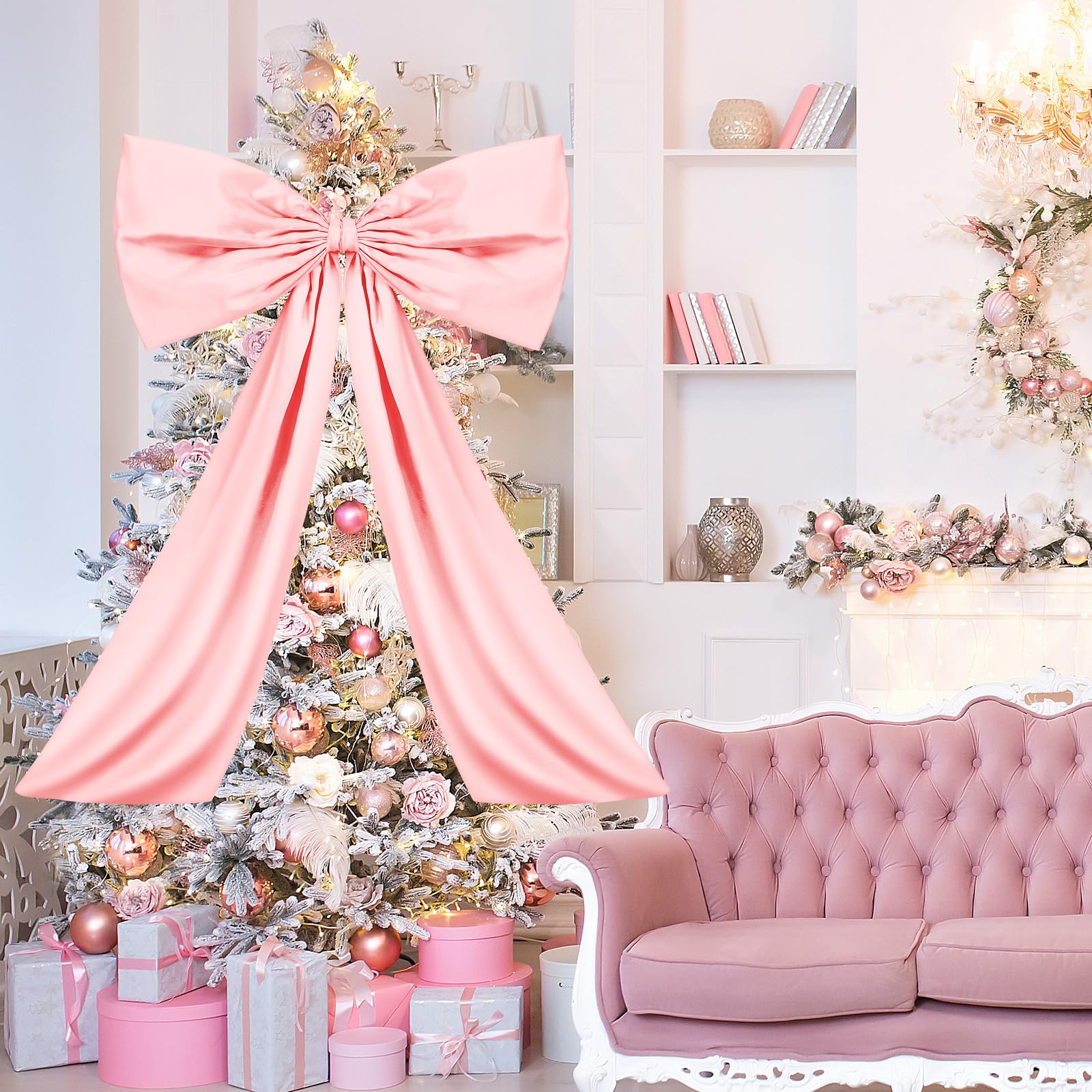 Wavwavw Bow Decor Large Bow for Room, Coquette Giant Ribbon Tie for Birthday Party Backdrop Wall Decor(Pink,24 x 36 Inches)