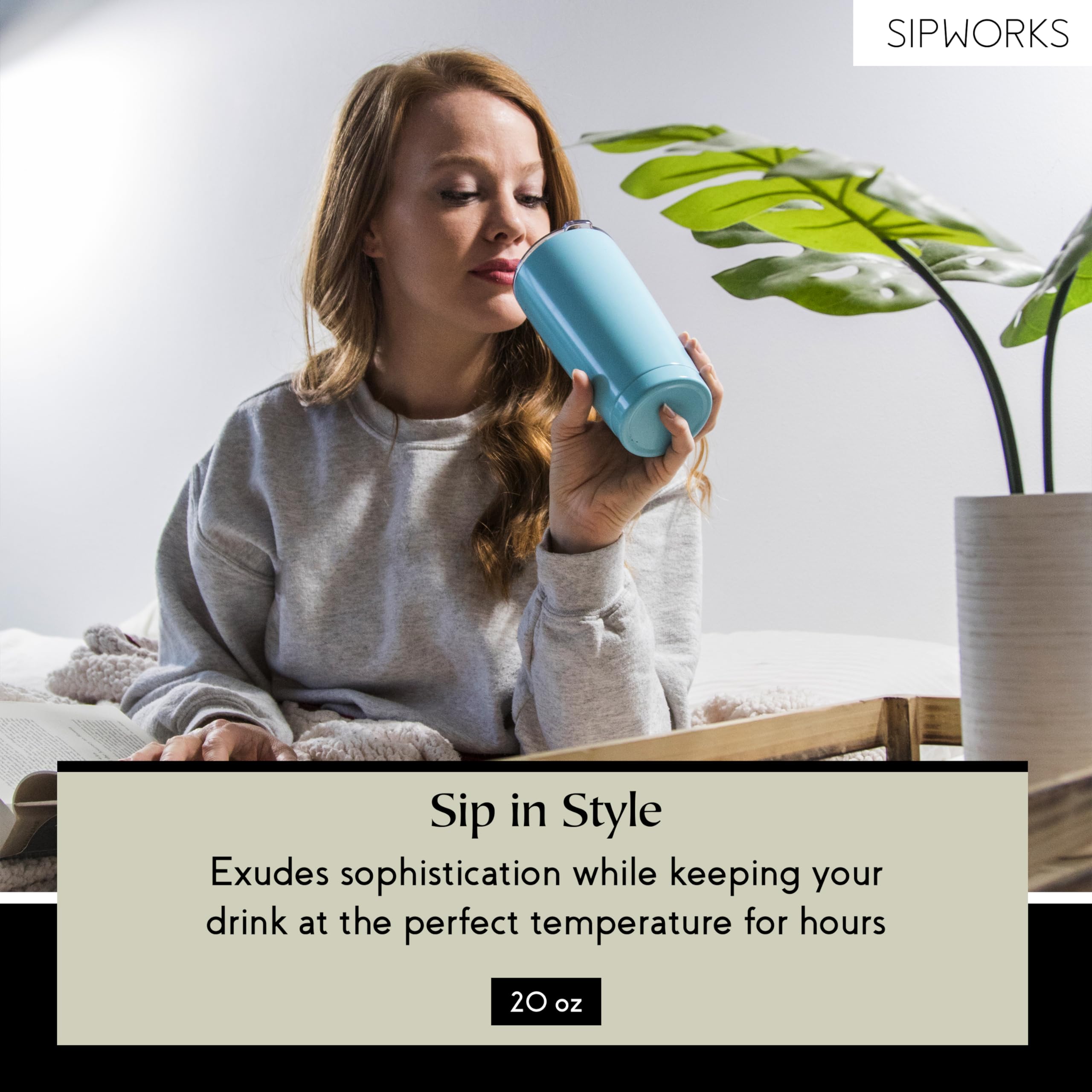 Sipworks Stainless Steel Coffee Tumbler - 20oz Coffee Tumblers with Lids & Double Walled Vacuum Insulation for Hot & Cold Drinks - Spillproof Travel Insulated Coffee Tumbler  Mahogany