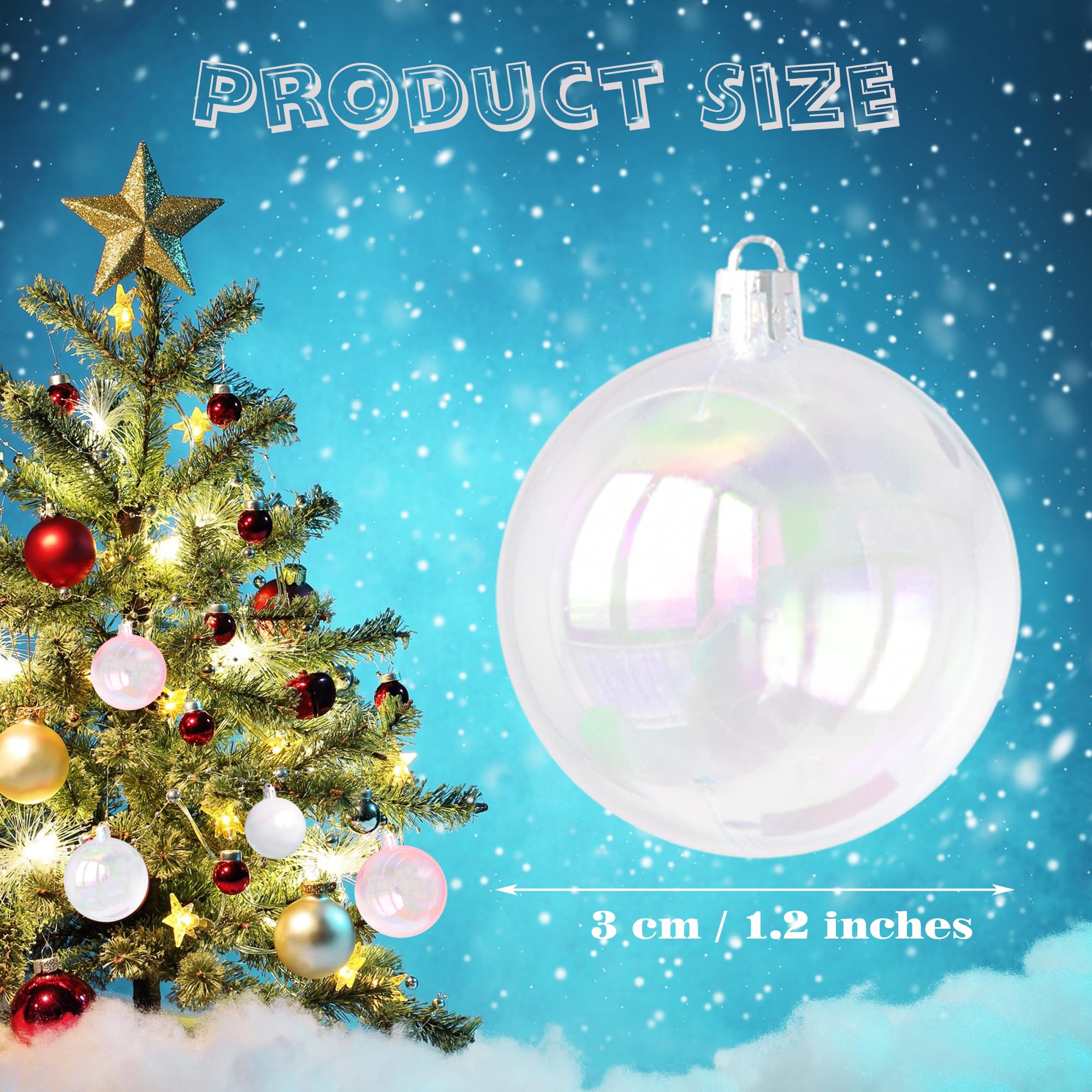 Tindobewan 12 Pcs Mini Christmas Iridescent Ornaments Balls Plastic Clear Iridescent Ornaments Decorative Hanging Ornaments for