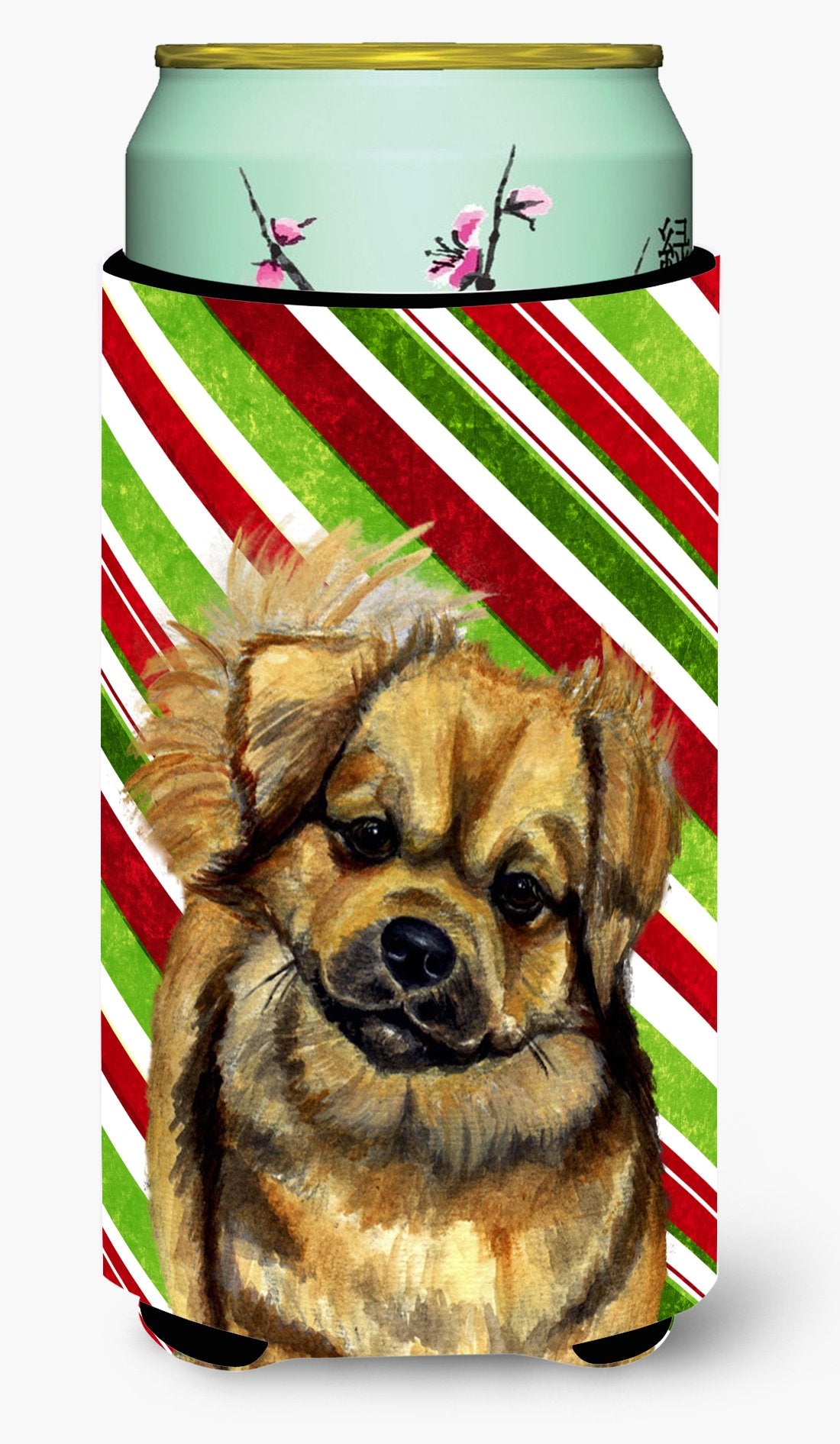 Tibetan Spaniel Candy Cane Holiday Christmas  Tall Boy Beverage Insulator Beverage Insulator Hugger