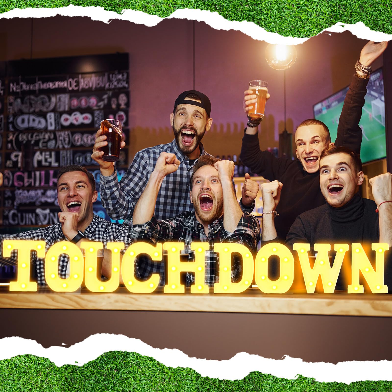 Honoson 9 Pcs Football Party Decorations 'touchdown! ' LED Lights Sign Rugby Theme Sports Neon Sign Lights Table Decoration for
