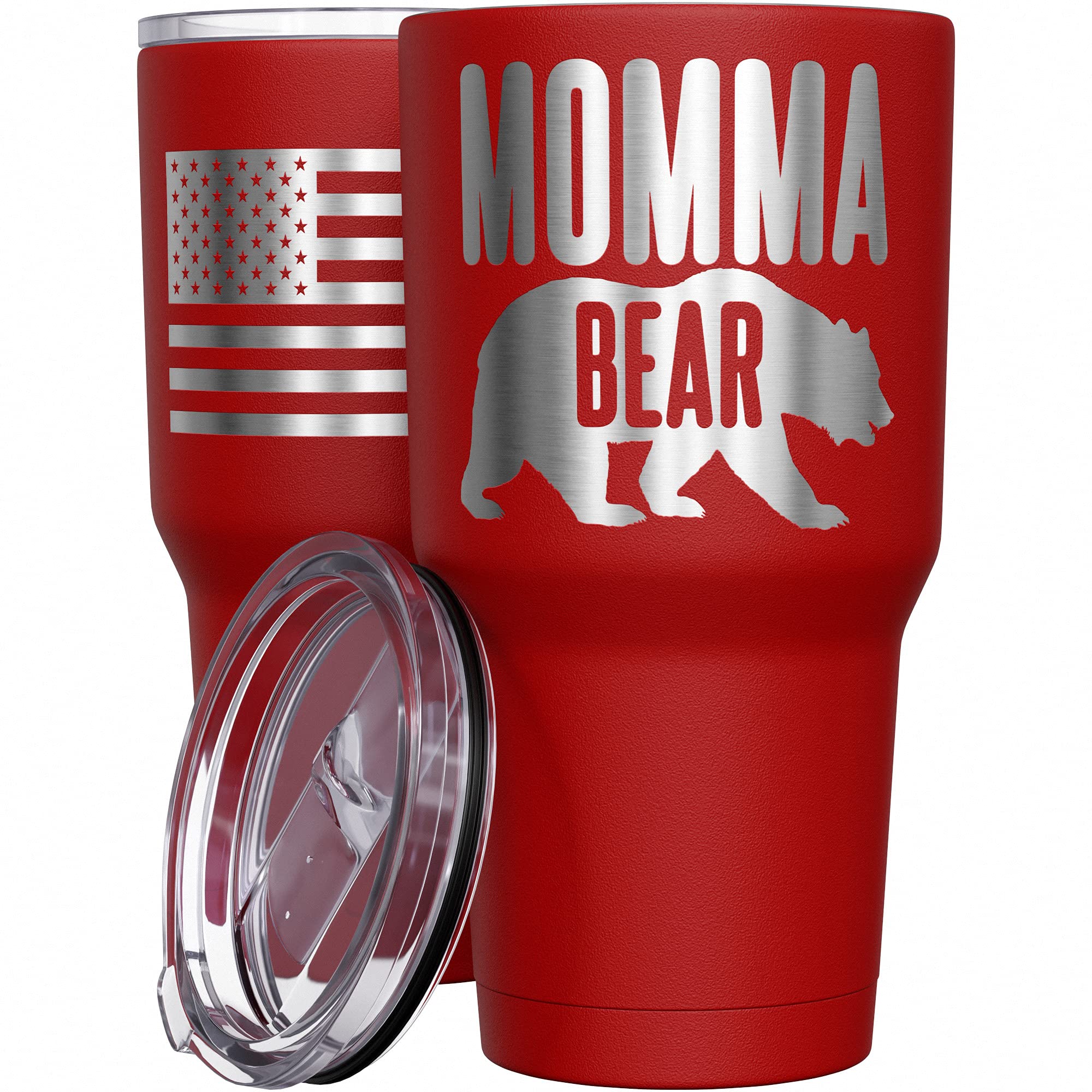 We The People Holsters - Momma Bear - Coffee Tumbler - American Flag Coffee Travel Mug - Engraved Tumbler - Double Insulated Tum