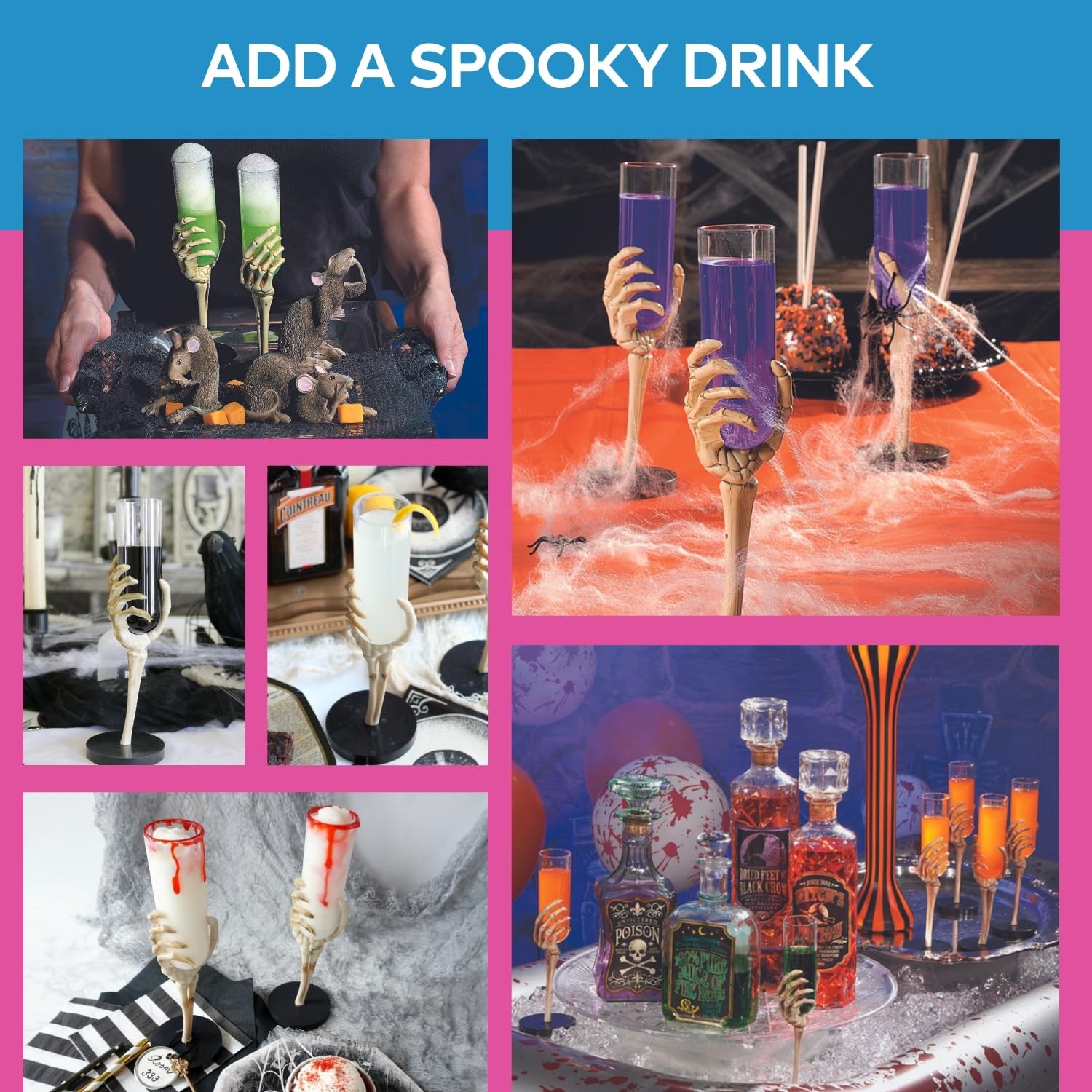 Fun Express Set Of 12 Pieces Skeleton Hand Flute Glasses, Holds 2 Oz, Bpa Free Plastic, Halloween Party Decorations