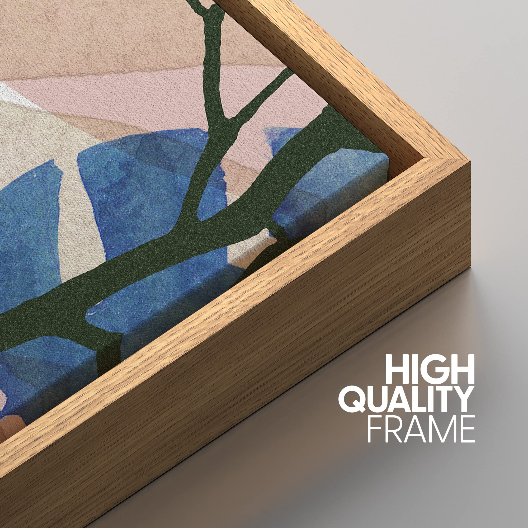 IDEA4WALL Framed Canvas Print Wall Art Tropical Leaf Display with Blue Branches Plants Nature Digital Art Modern Art Rustic Group Colorful for Living Room  Bedroom  Office - 16''x24'' Natural