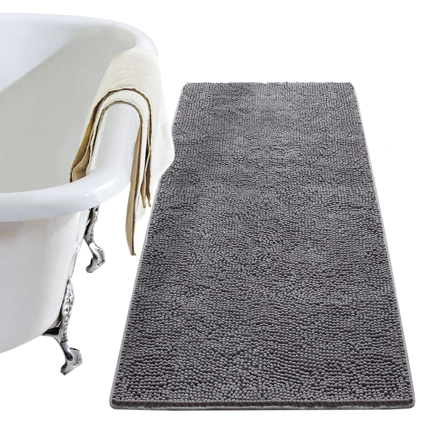 Lochas Luxury Bathroom Rug Shaggy Bath Mat 24 X 40 Inch, Washable Non Slip Bath Rugs For Bathroom Shower, Soft Plush Chenille Ab