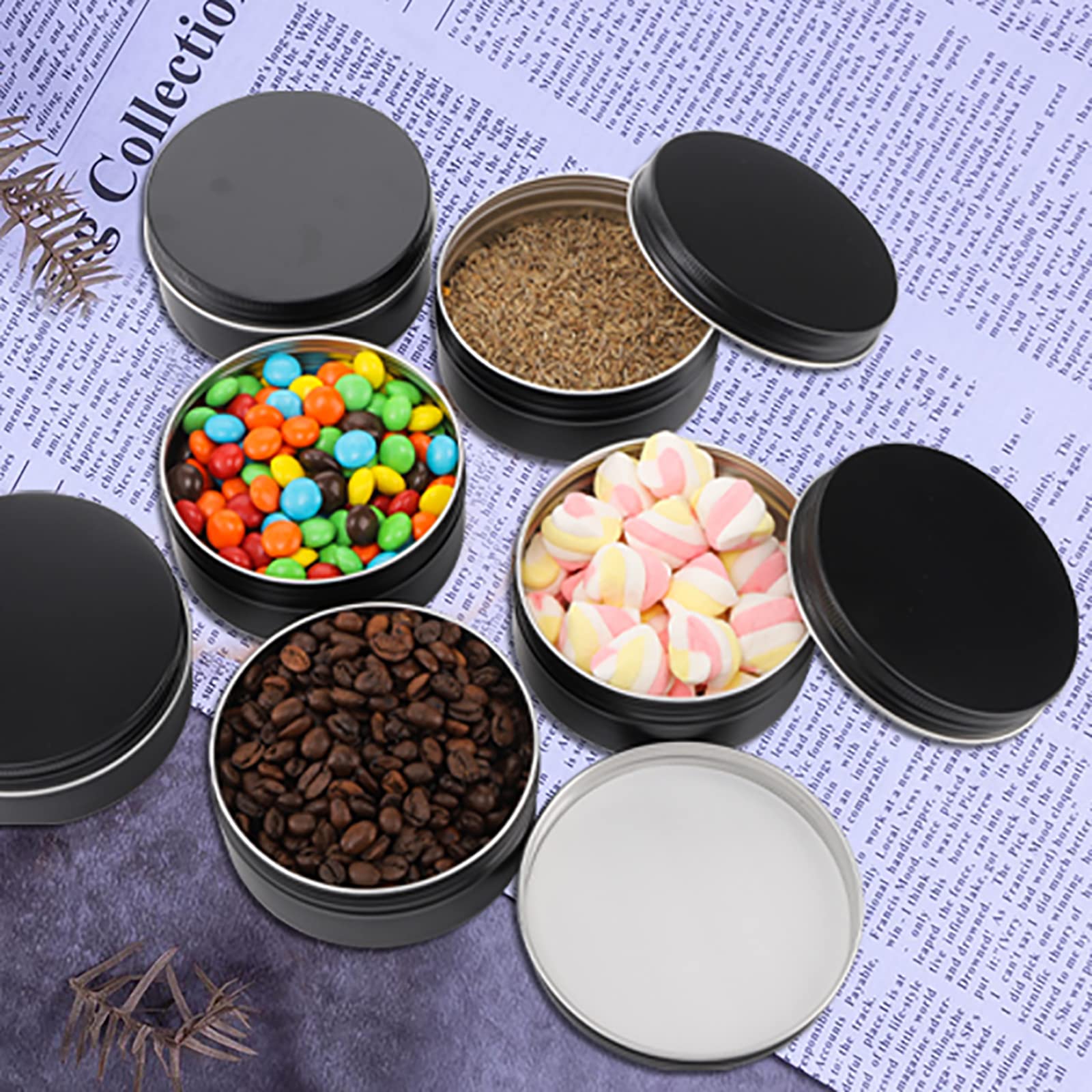 Foraineam 24 Pack 8 Oz / 240Ml Round Aluminum Tin Cans With Screw Top Lids - Large Metal Empty Tea Storage Case Jars - Spice Sal
