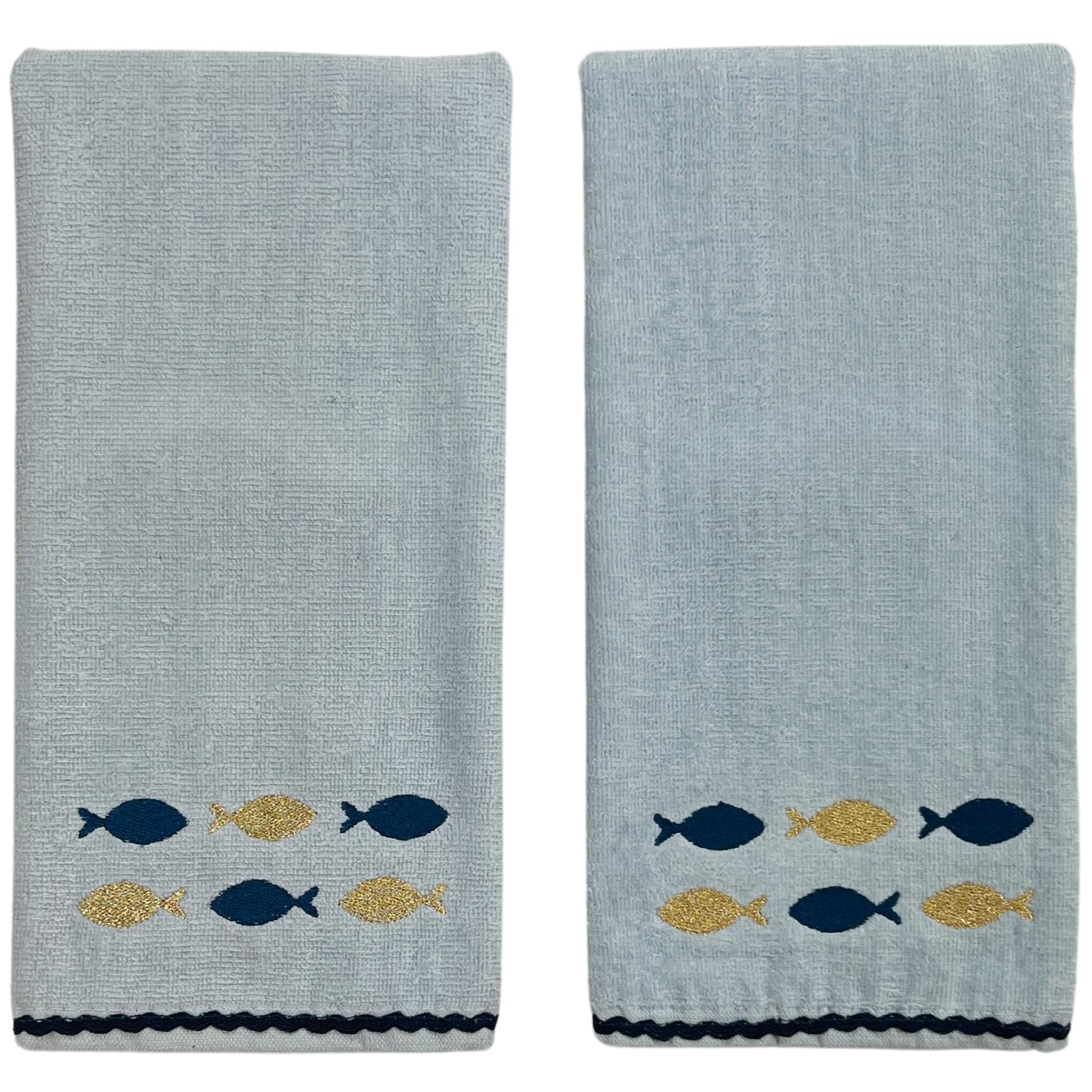 Serafina Home Nautical Hand Towels Set, Light Blue, Fish Embroidery, 16 X 25 Inches, 2 Piece