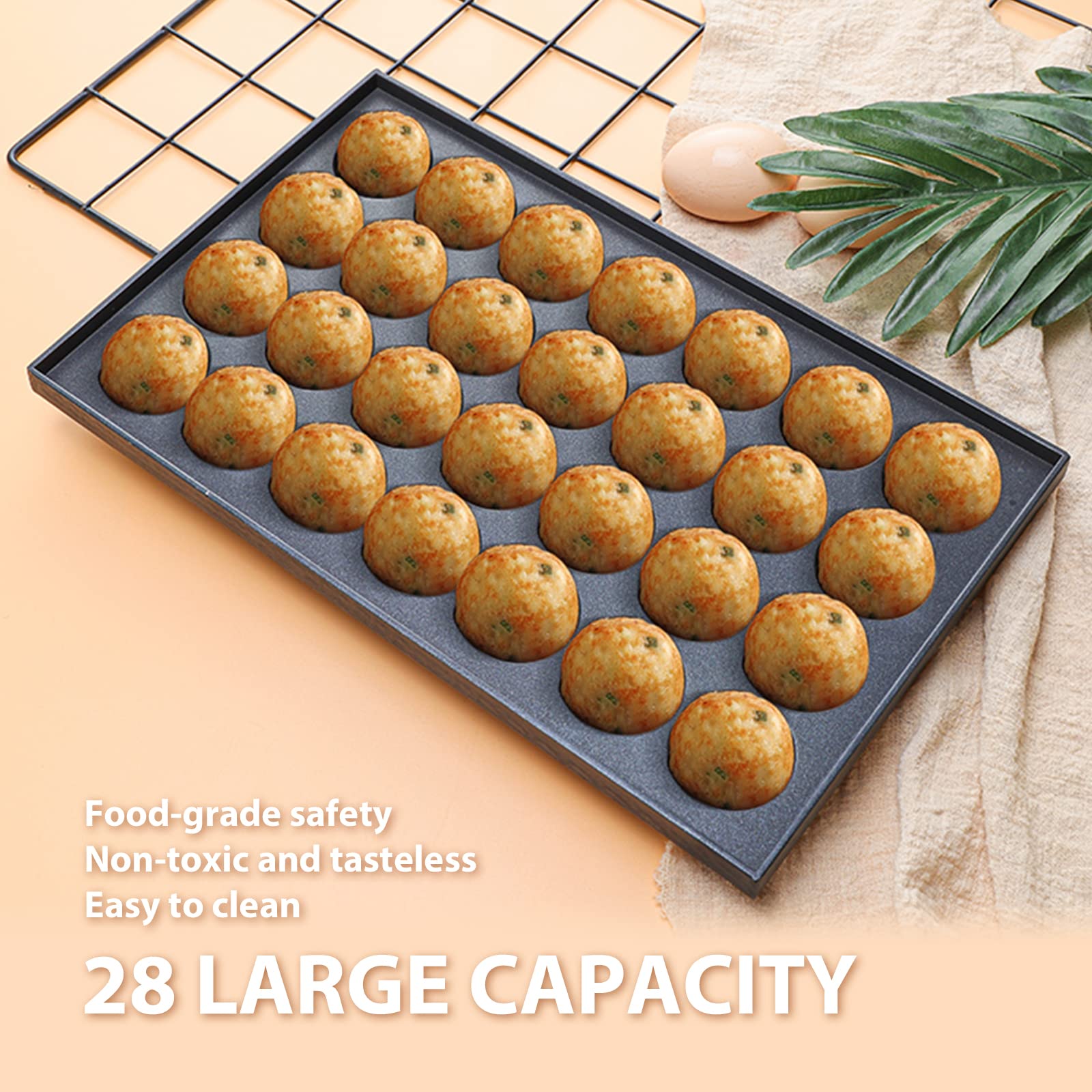 Anxingo Takoyaki Pan - 28 Hole Takoyaki Maker Baking Pan 1.5'' Half Sphere Takoyaki Maker For Baking Cooking,Aluminium