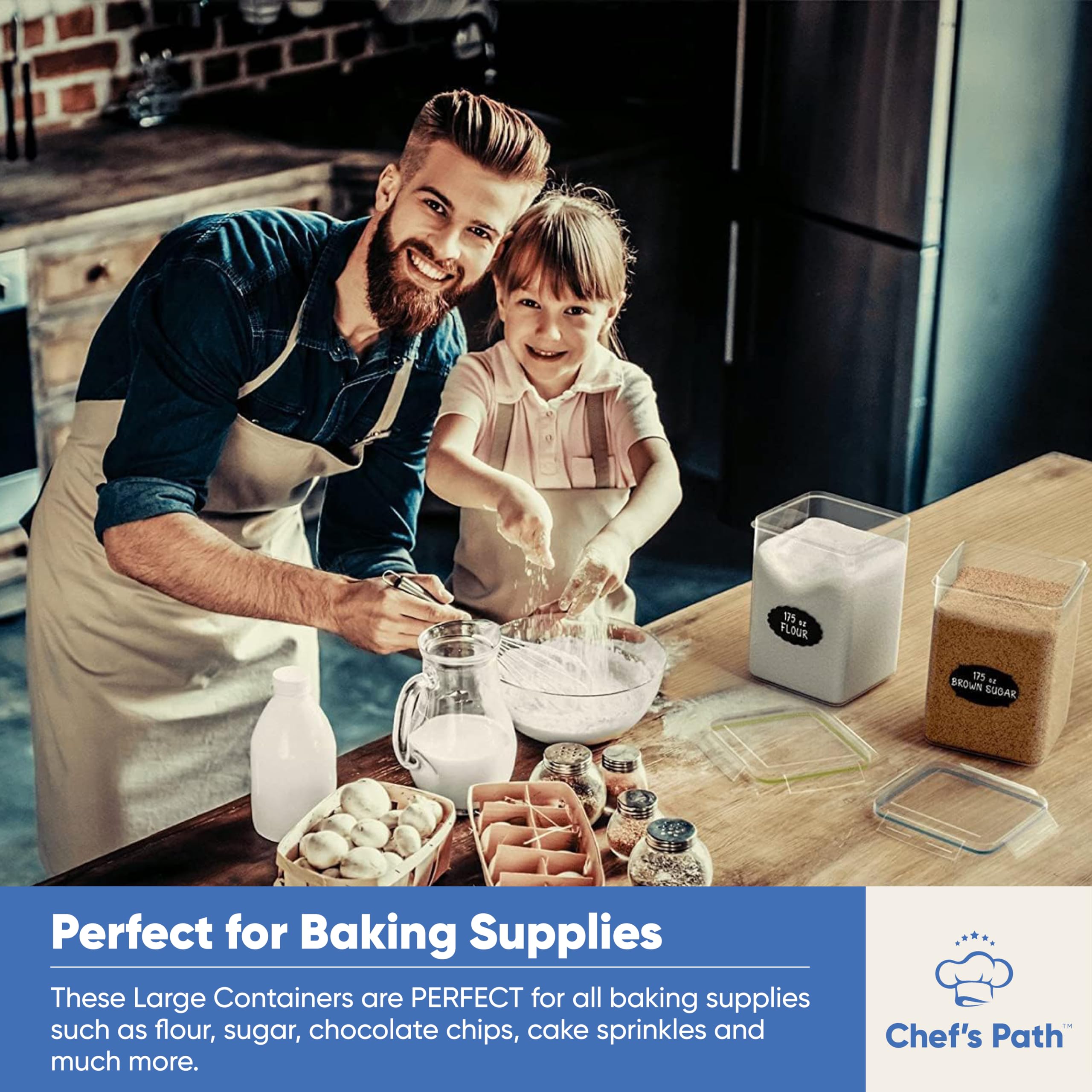 Chef'S Path Extra Large Food Storage Containers With Lids Airtight (5.2L|175Oz|2 Pack) For Flour, Sugar, Rice & Baking Supply -