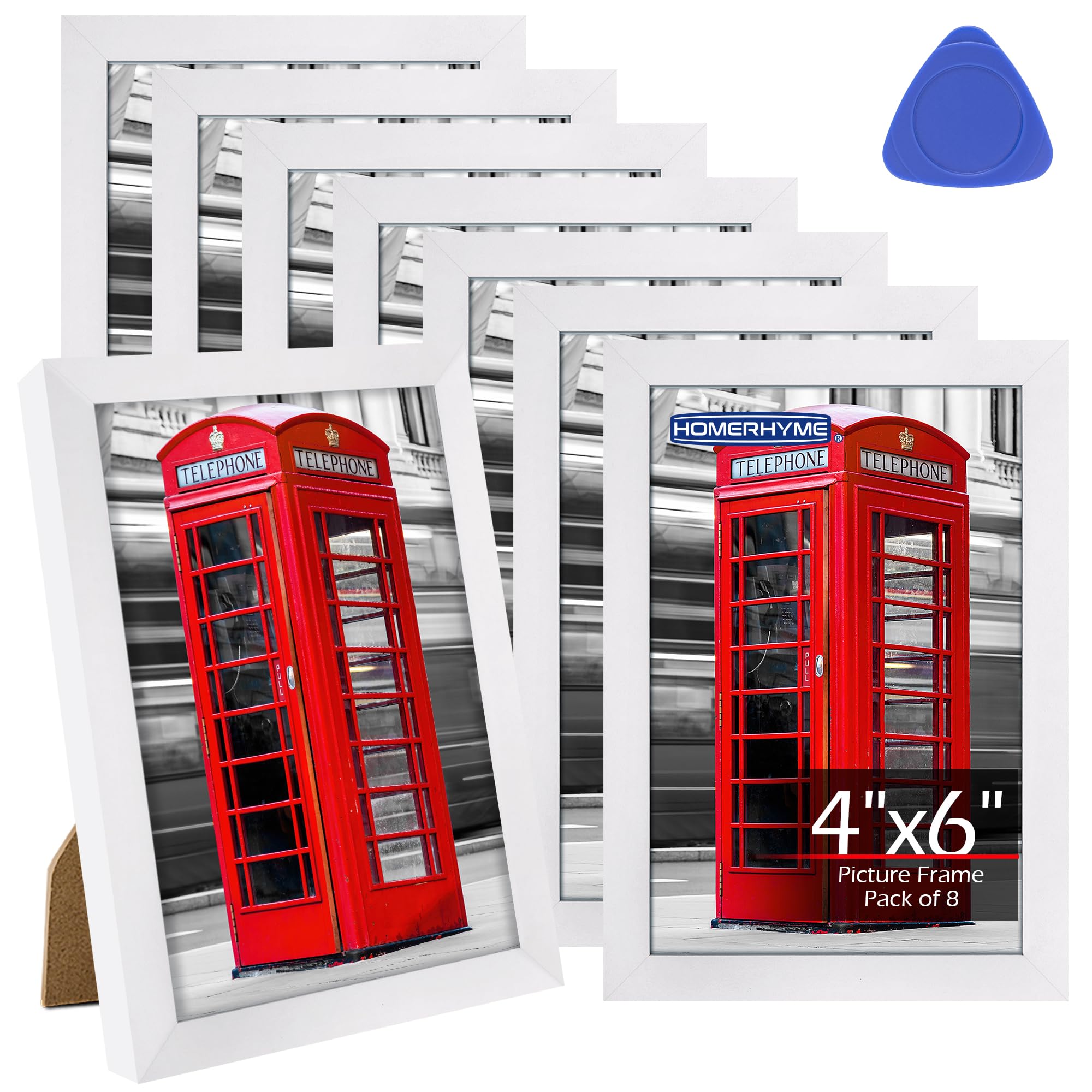 HOMERHYME 4x6 Picture Frames Set of 8, White Photo Frames for Gallery Wall Mounting or Table Display, Collage Frames with Clear 
