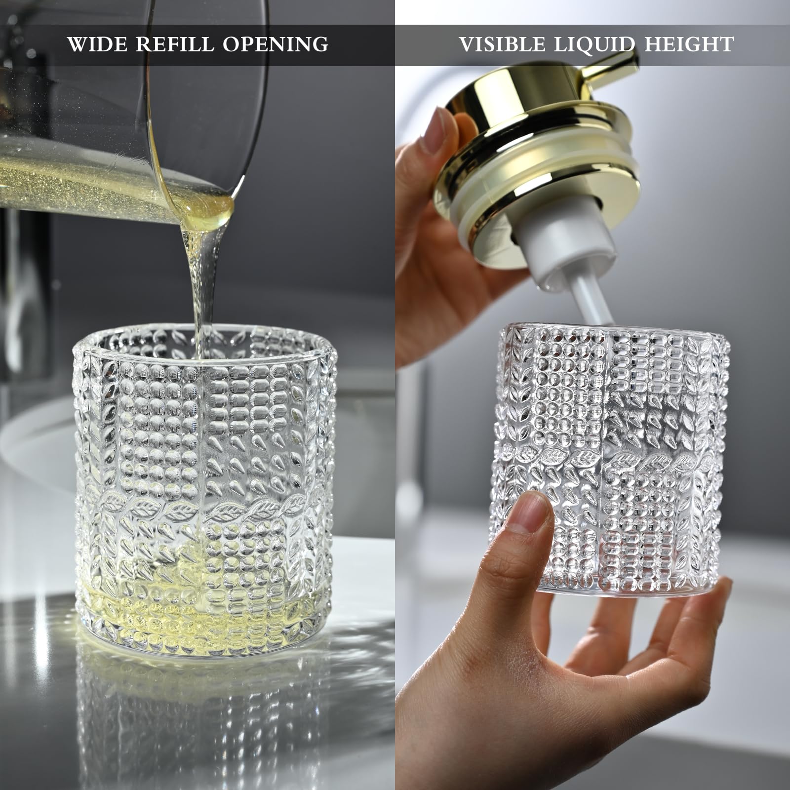 Cicufy Foaming Glass Soap Dispenser,Hand Foam Soap Dispenser For Kitchen & Bathroom-2 Pack(B-Type Clear Glass/Gold Pump)