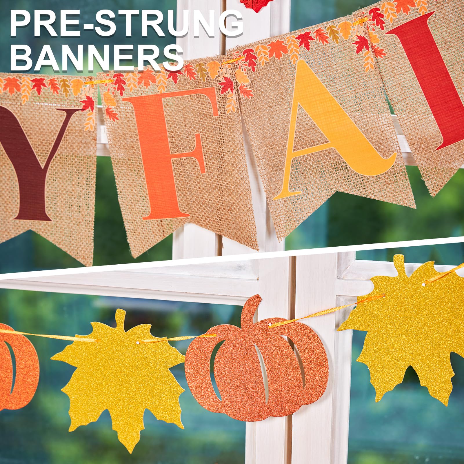 Homarkable Fall Party Decorations, with Pre-Strung Thankful Burlap Banner and 100 Pcs Maple Leaf Confetti for Autumn Thanksgivin