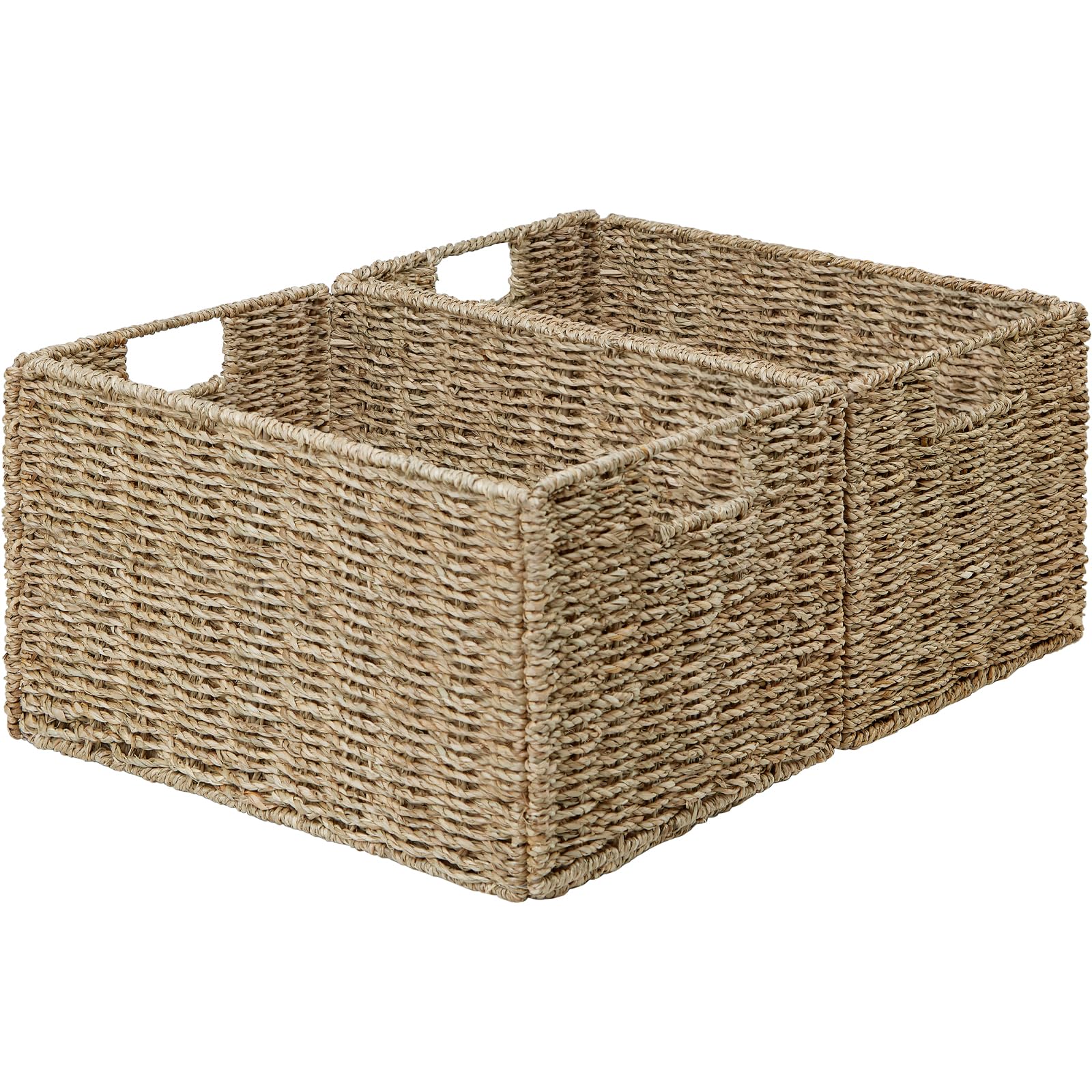 Vagusicc Wicker Basket, Baskets For Organizing, Set Of 2 Woven Seagrass Wicker Storage Basket With Handles, Foldable Large Cube