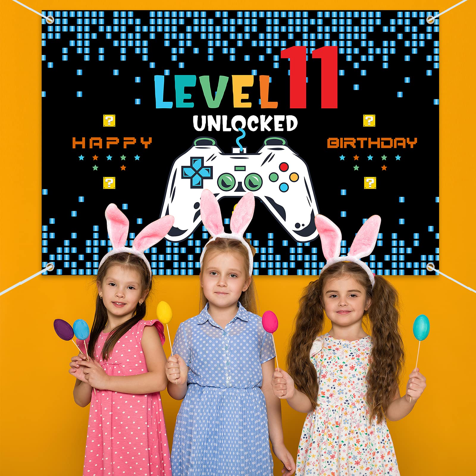 Hamigar 6X4Ft Happy 11Th Birthday Baner Backdrop - Level 11 Unlocked Birthday Decorations Party Supplies For Boys - Blue