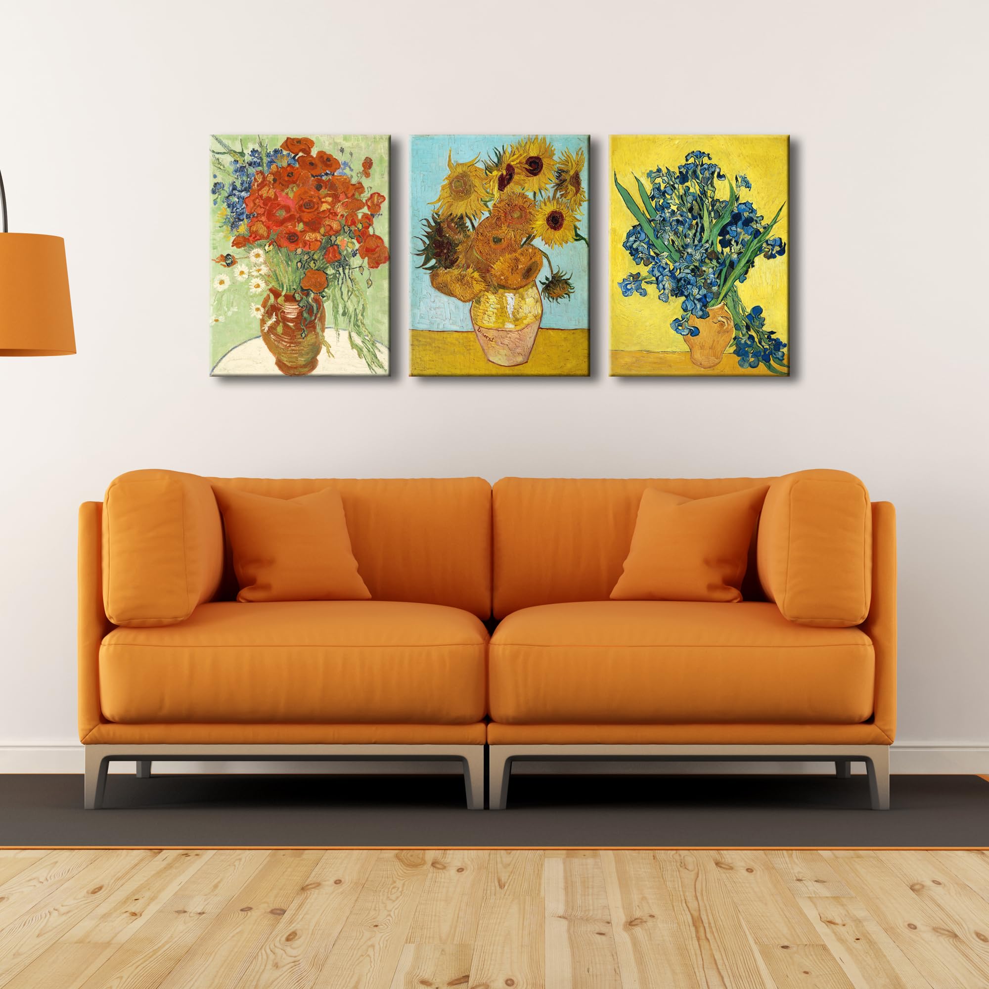 Wieco Art 3 Panels Canvas Prints Of Vincent Van Gogh Paintings Reproduction Red Poppies And Daisies Sunflower Irises In Vase Can