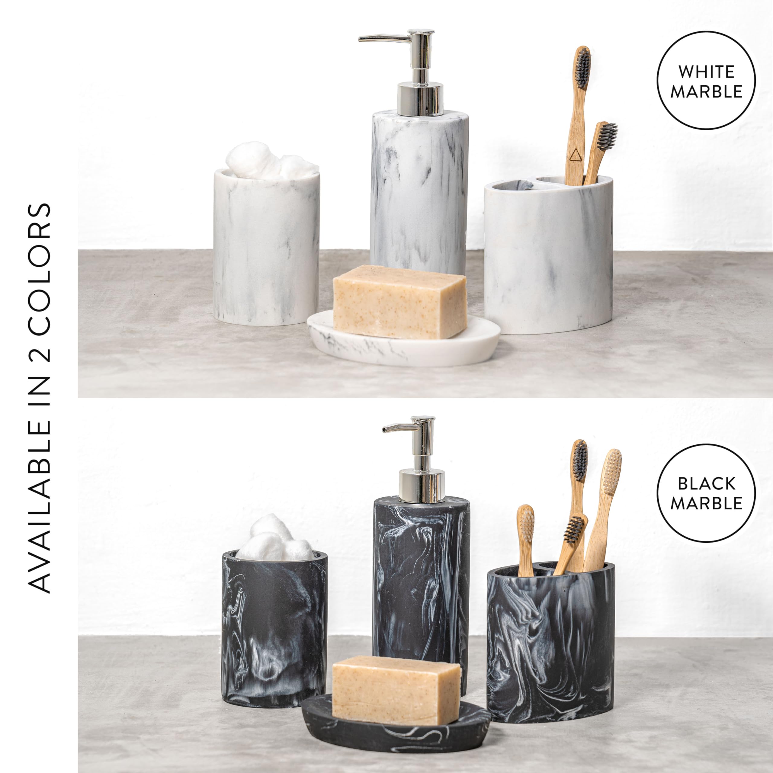 ZCCZ Bathroom Accessories Set Complete  4 Piece Marble Pattern Accessories Toothbrush Holder Set Bath Accessories Set with Soap Dispenser  Toothbrush Holder  Tumbler  Soap Dish