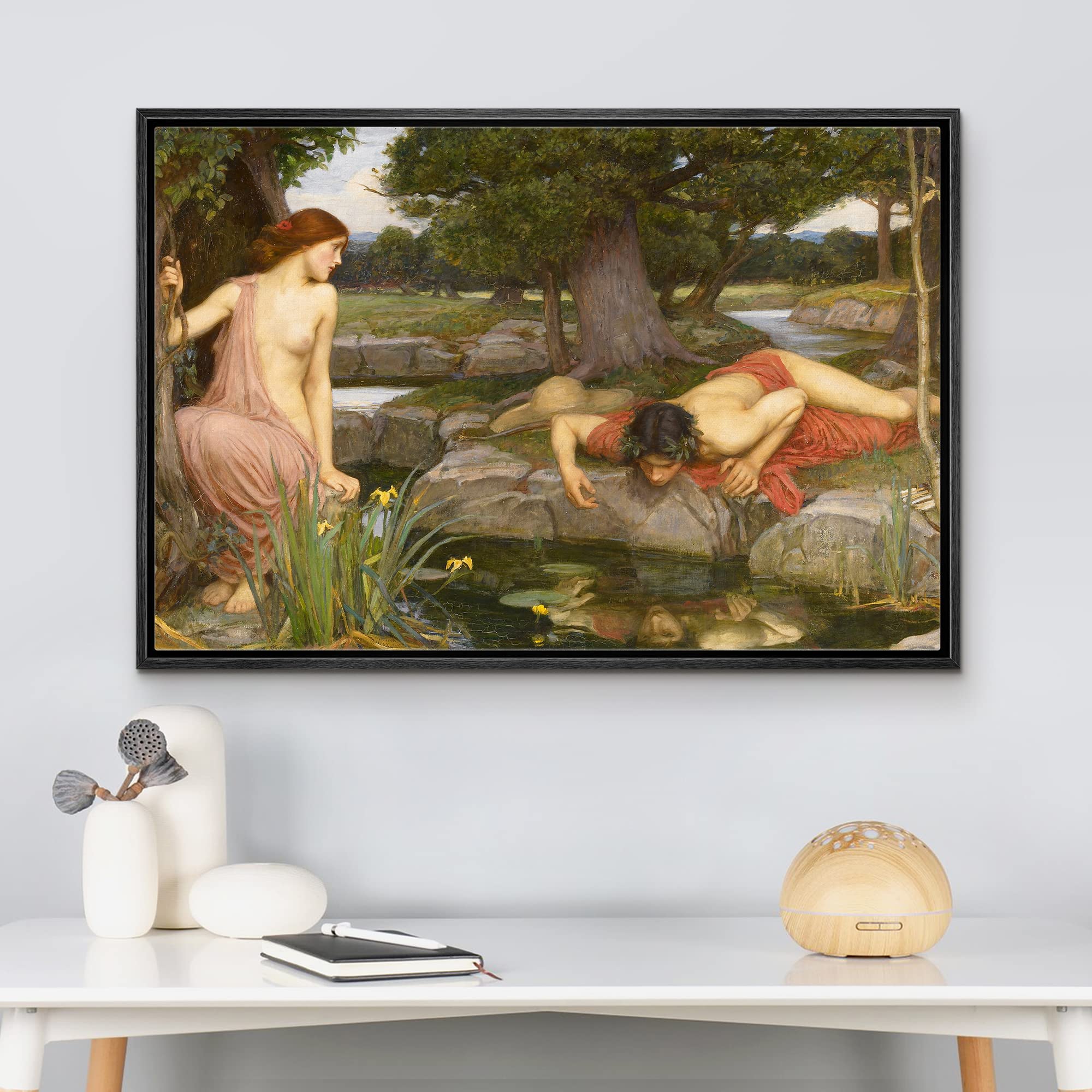 Wall26 Framed Canvas Print Wall Art Echo & Narcissus By John William Waterhouse People Historic Illustrations Fine Art Tradition