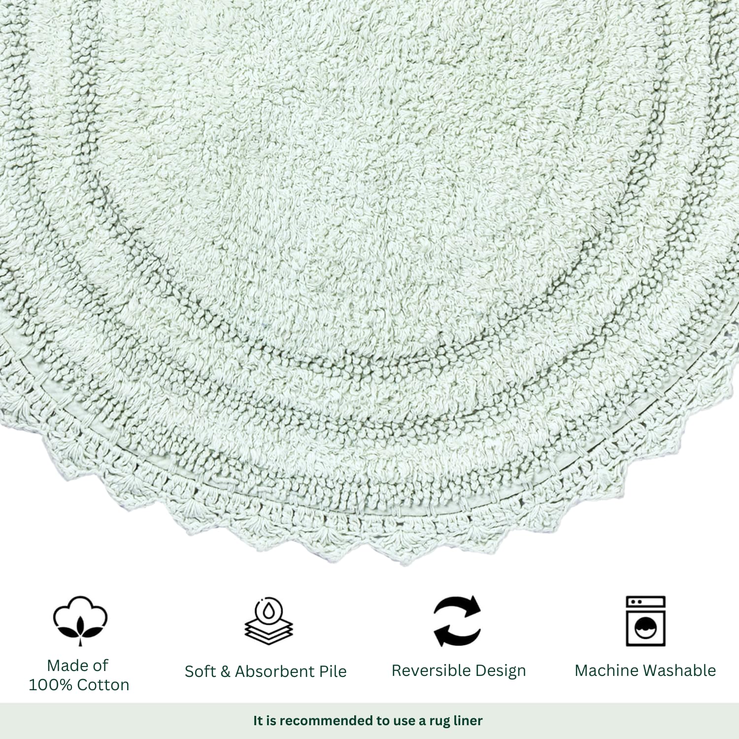 Rajrang Bath Rug For Bathroom Kitchen Spa With Crochet Cotton Absorbent Soft Reversible Bath Mat Meadow Mist Oval 34X21 Inches