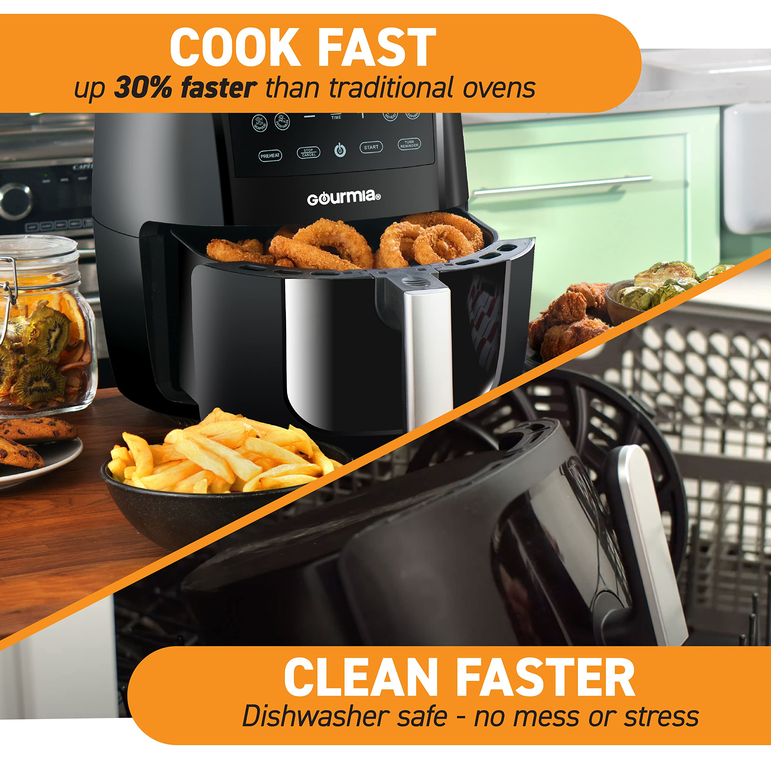 Gourmia Air Fryer Oven GAF686 - 6 Qt. Digital Display, 1500W, Black & Stainless Steel, 12 Cooking Presets