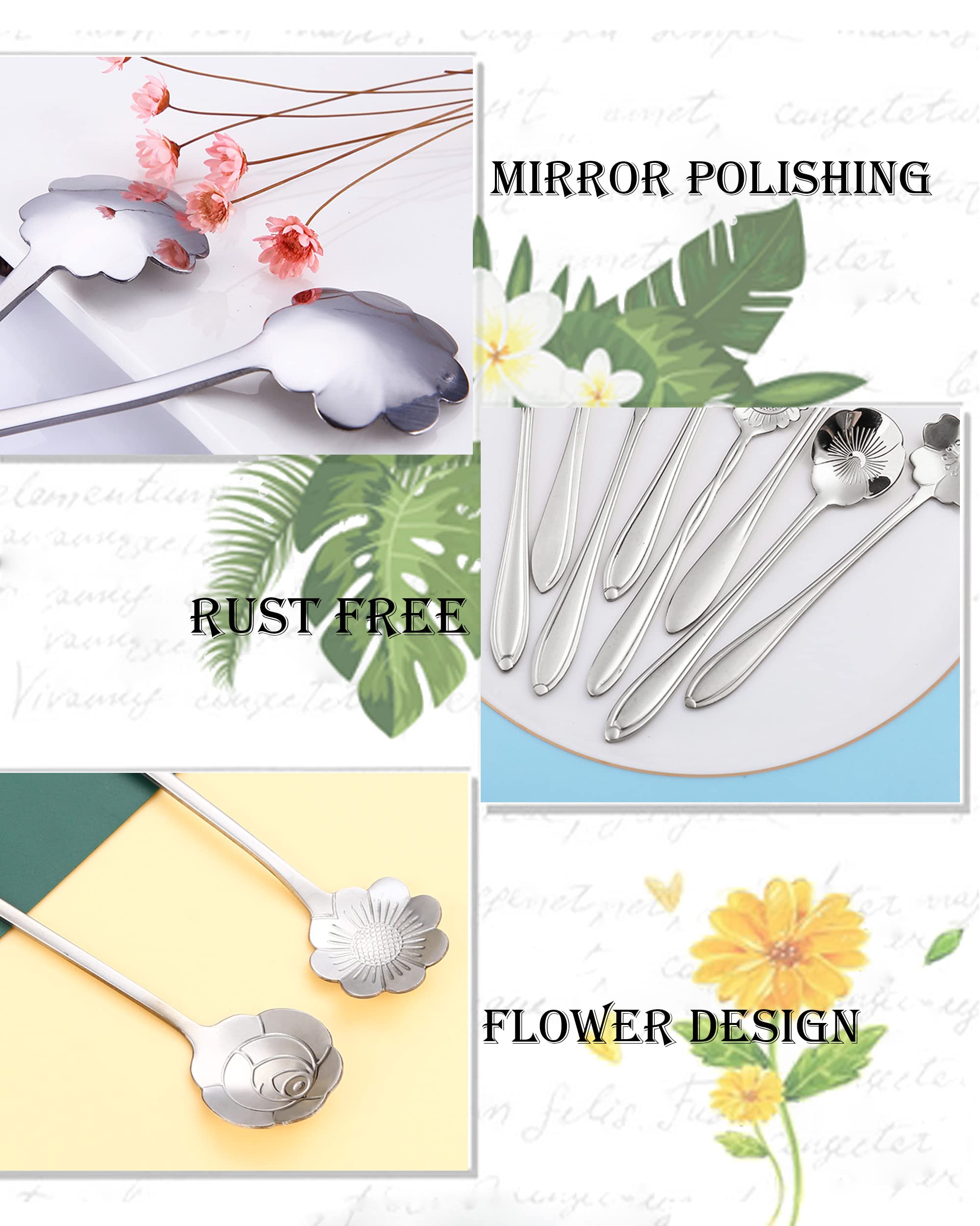 9 Pcs Flower Spoon Coffee Teaspoon Set, Esrise Stainless Steel Tea Spoon Dessert Spoon, Cute Demitasse Spoon For Drink Mixing Mi