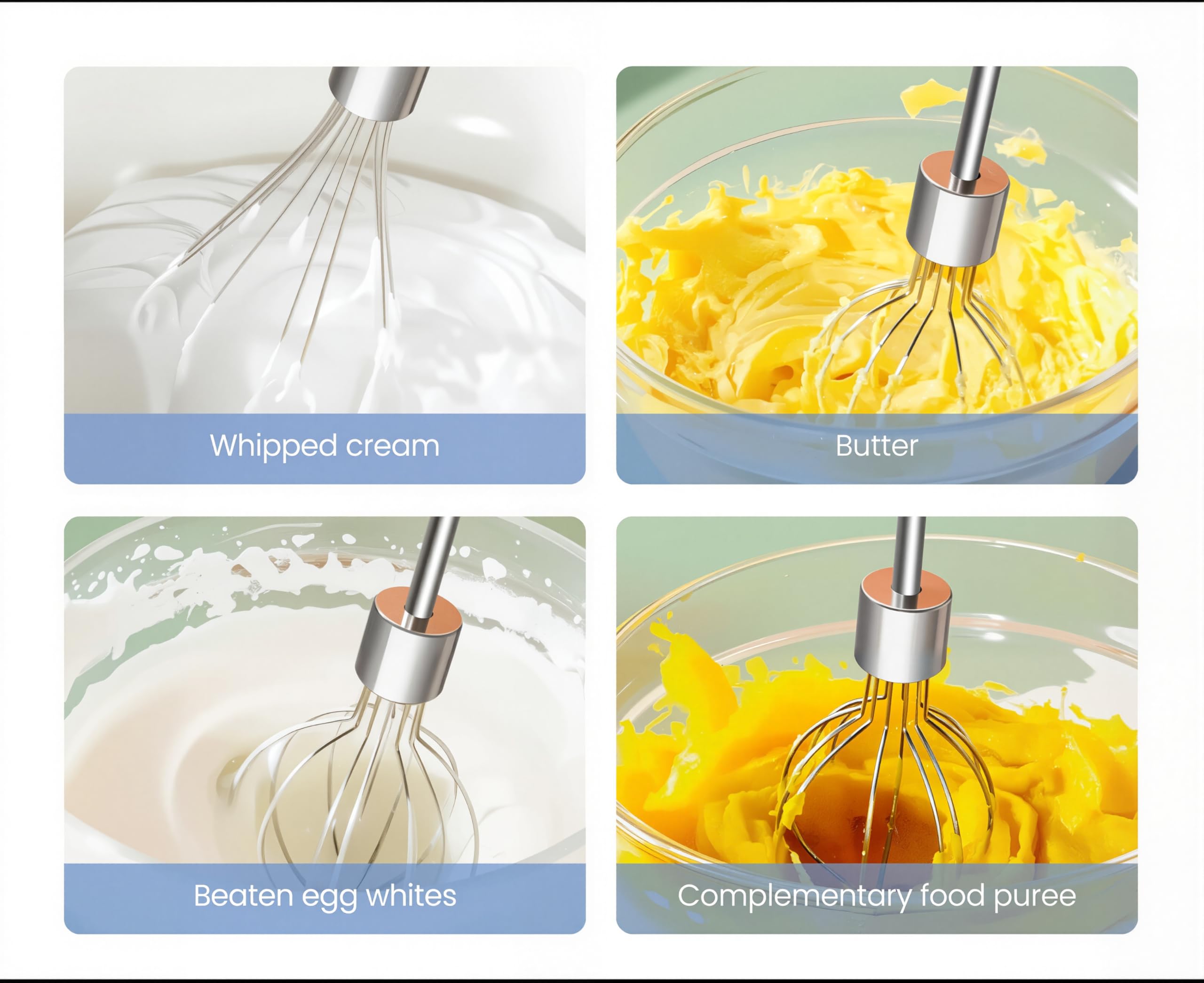 VOMELON Wireless Electric Egg Beater Whisk - Multi-speed, Light Blue, Rechargeable for Eggs, Milkshakes, Sauces & Soups