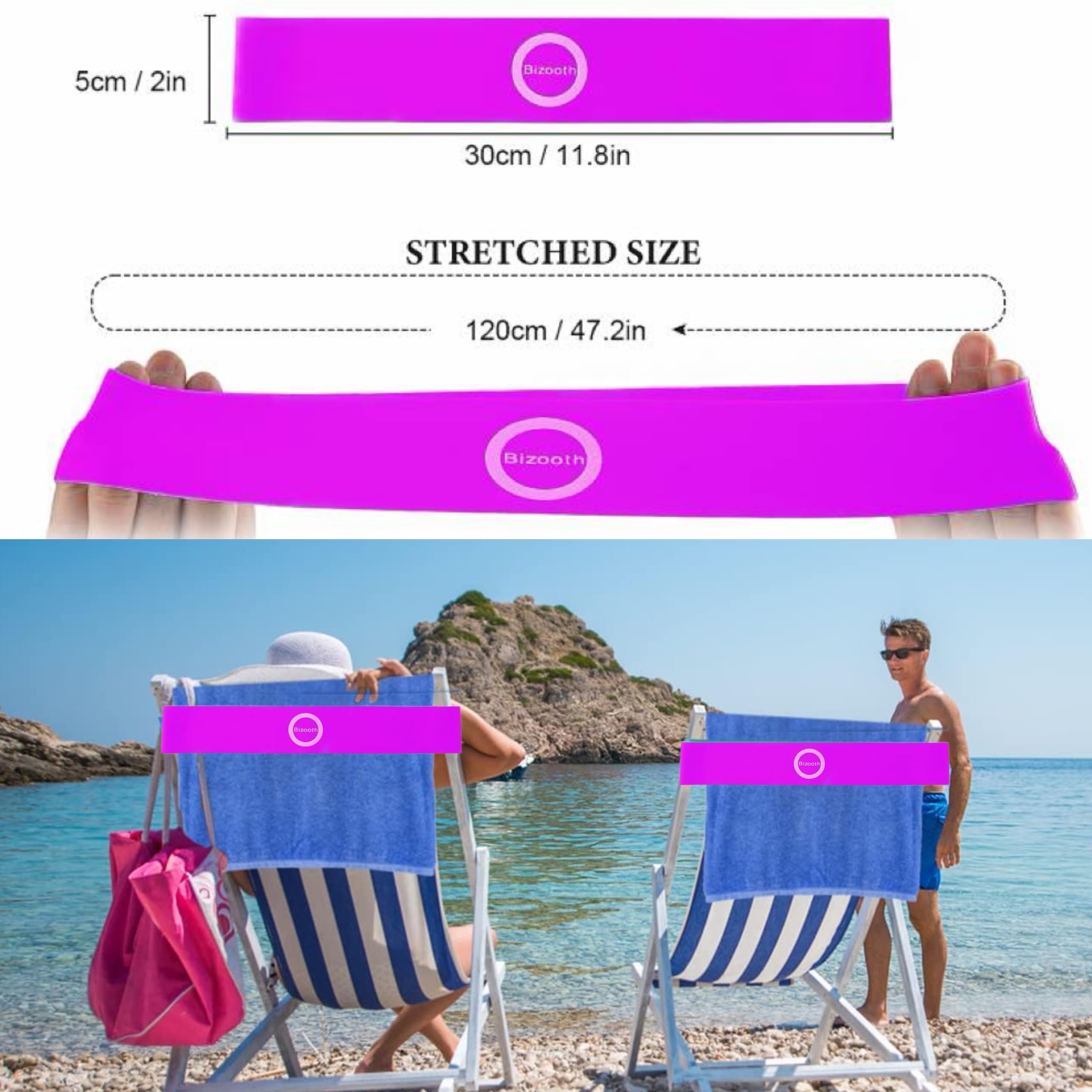 Bizooth 6 Pack Beach Towel Bands,Beach Chair, Pool Chairs & Cruise Ship Essentials,Windproof Towel Holder Cruise Bands For Towel