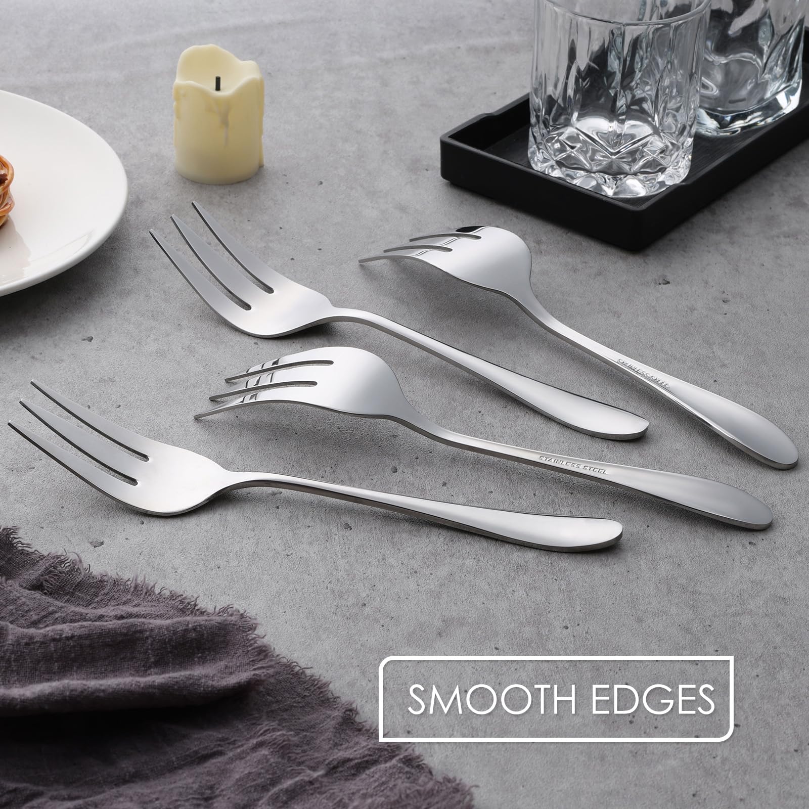 Stainless Steel Serving Forks, E-Far 4-Piece Metal Hostess Serving Utensils Set For Meat Catering Buffet Party Kitchen Restauran