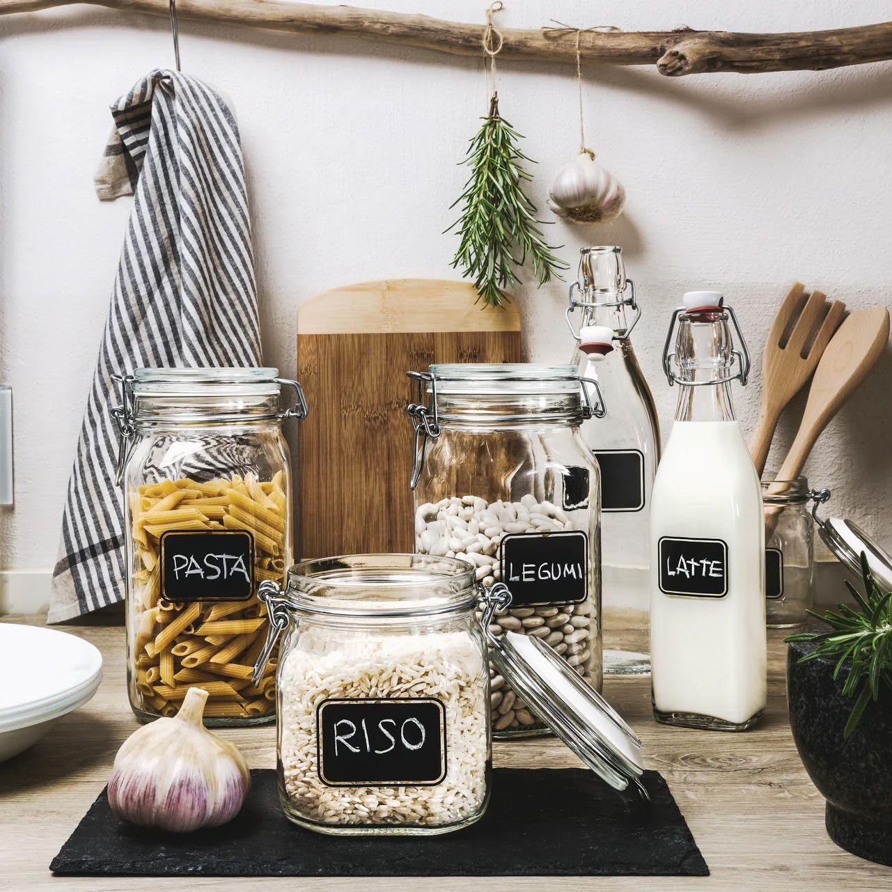 Bormiolio Rocco Clear Jar with Chalkboard  17.5 Oz