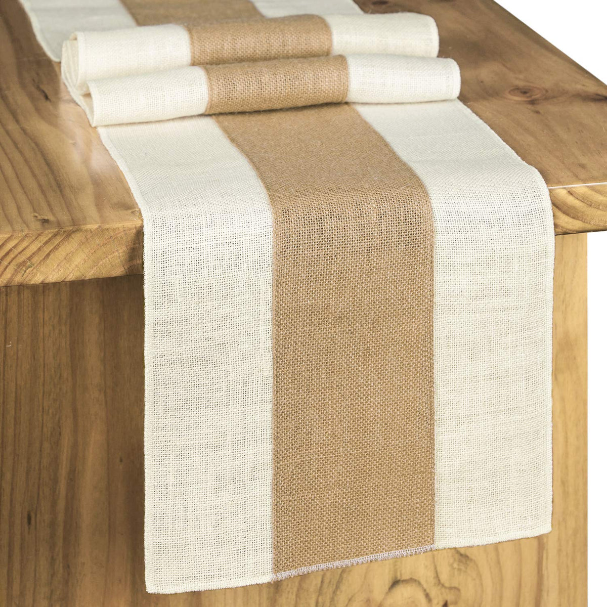 Letjolt Burlap Table Runner Rustic Table Runner Farmhouse Table Decor Macrame Table Runner Jute Woven Fabric, Light Colour Edge