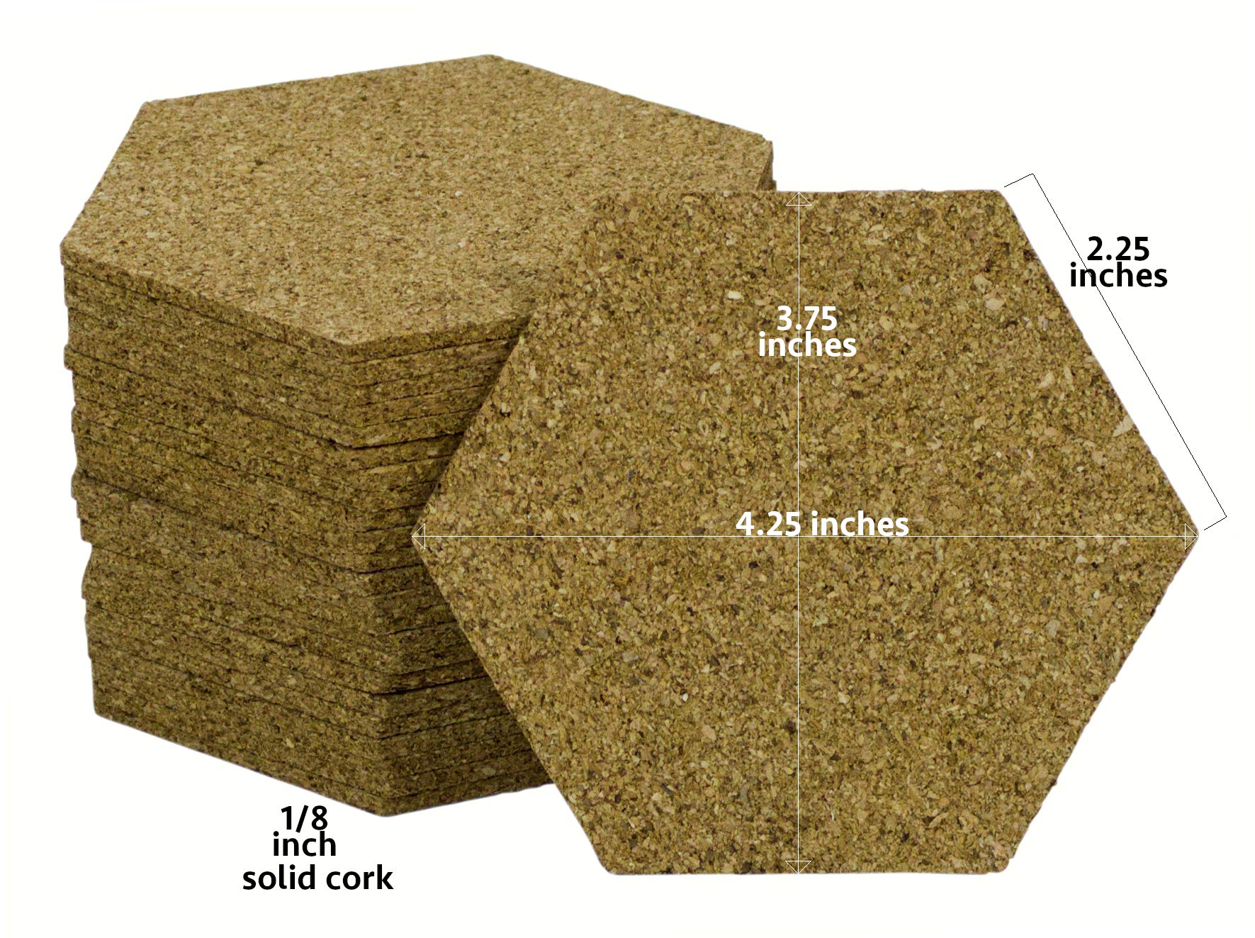 Iconikal Hexagon Cork Coasters  1/8-Inch Thick  24-Count