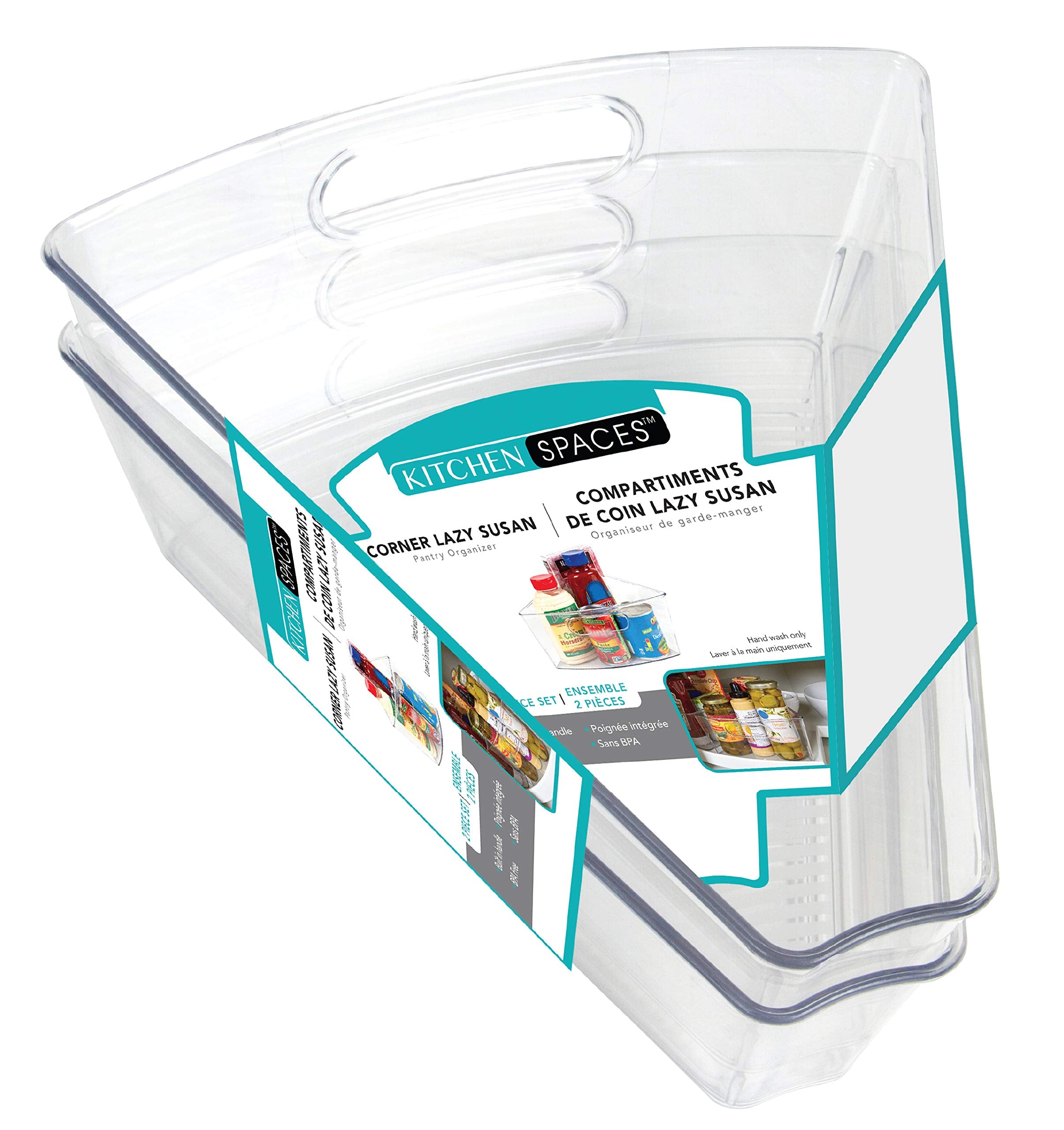 Kitchen Spaces Corner Lazy Susan Kitchen Organization, 2 Pack, Clear