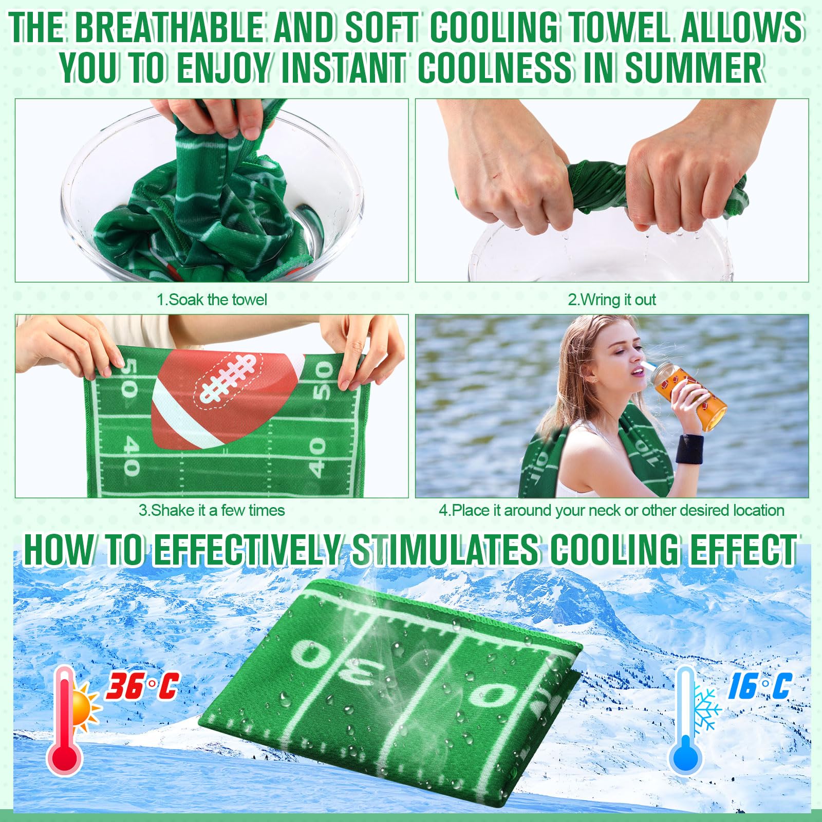 SmoothNovelty 24 Pcs 16.9 Oz Football Plastic Cups Bulk Football Cooling Towel Set Include 12 Footballs Theme Cups with Straw an